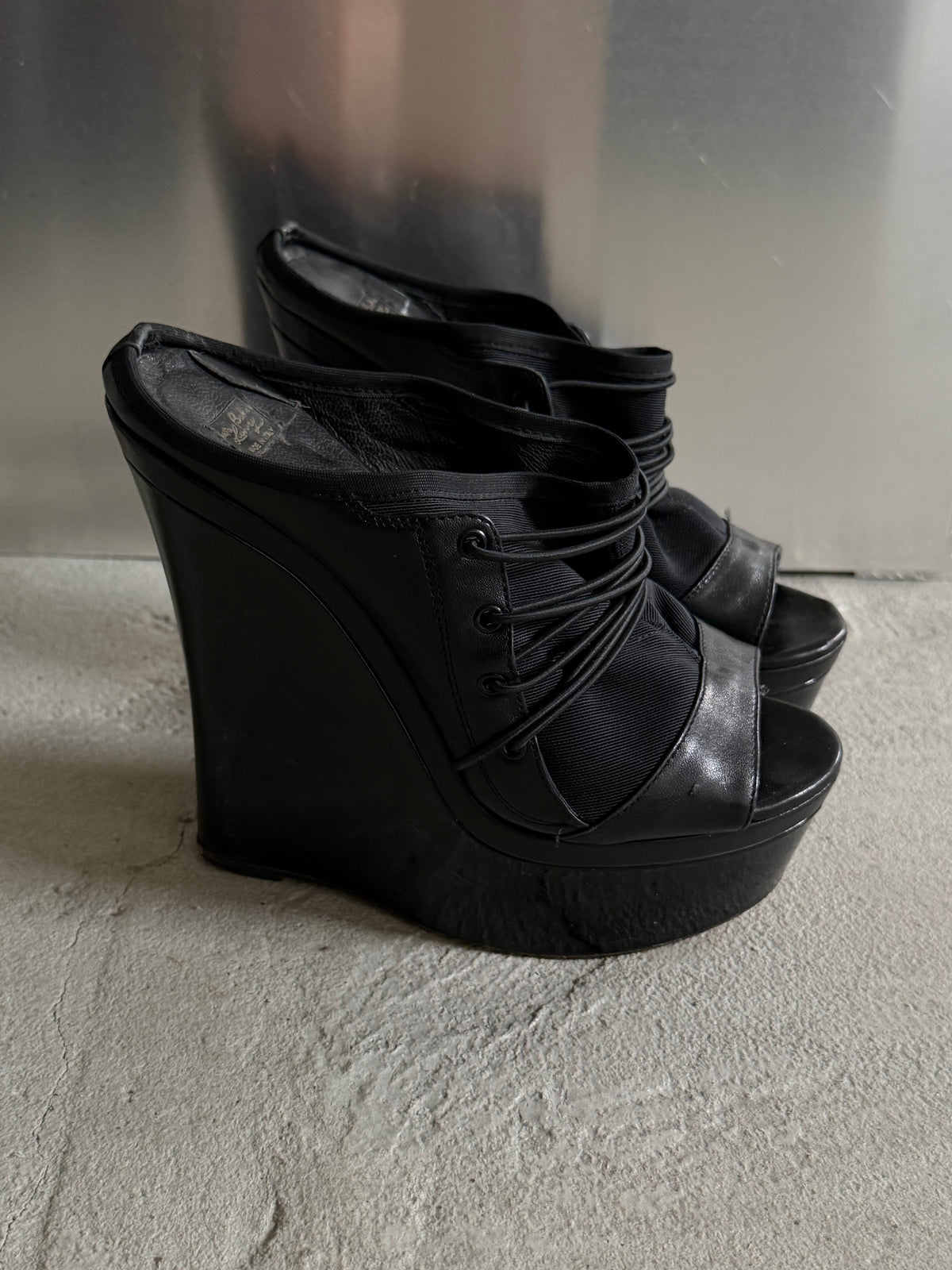 Italian leather & textile platform mules TWINKLING GLOBAL