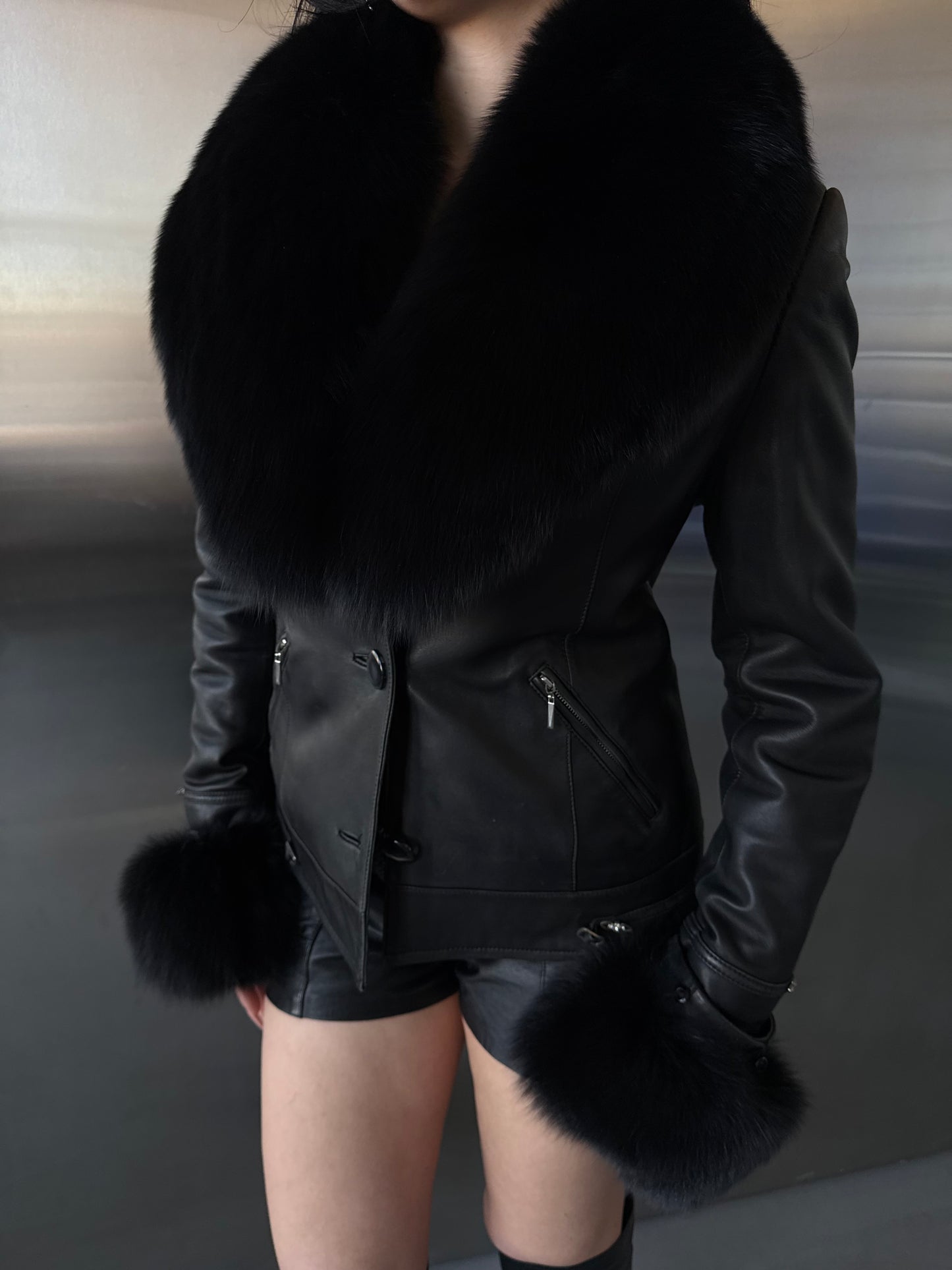 Vintage leather transformable coat jacket TWINKLING GLOBAL