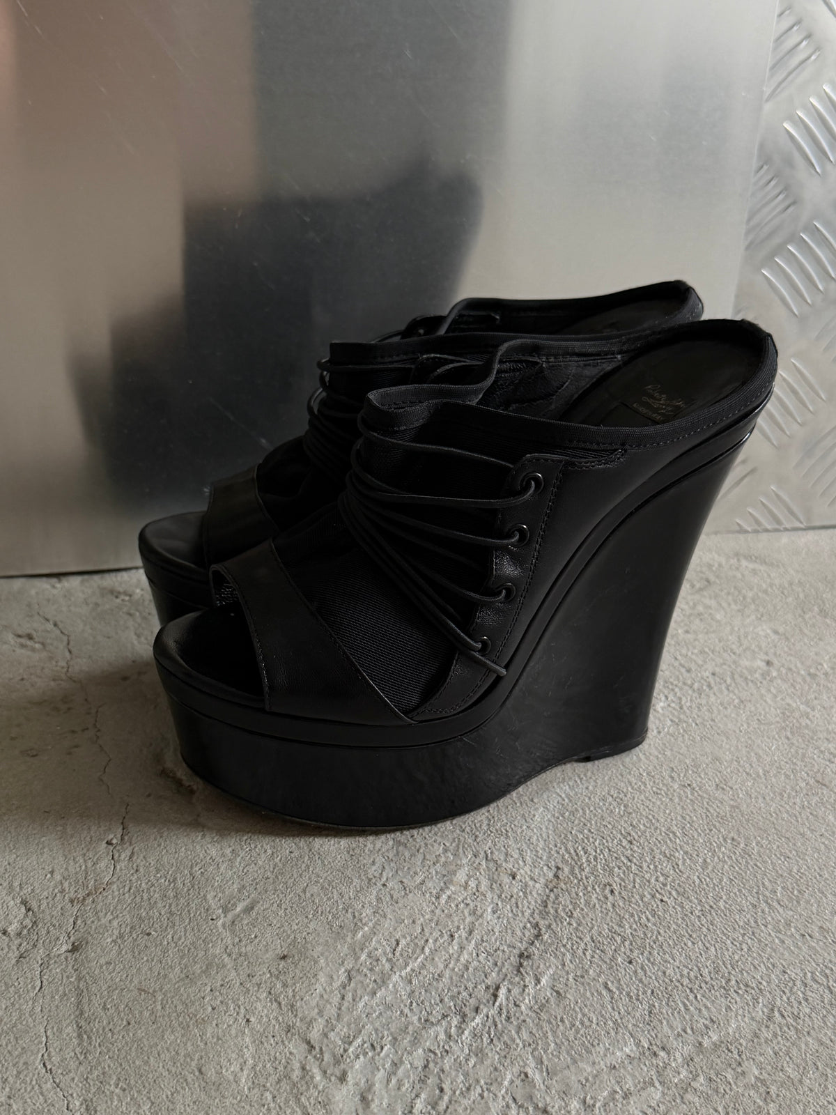 Italian leather & textile platform mules TWINKLING GLOBAL