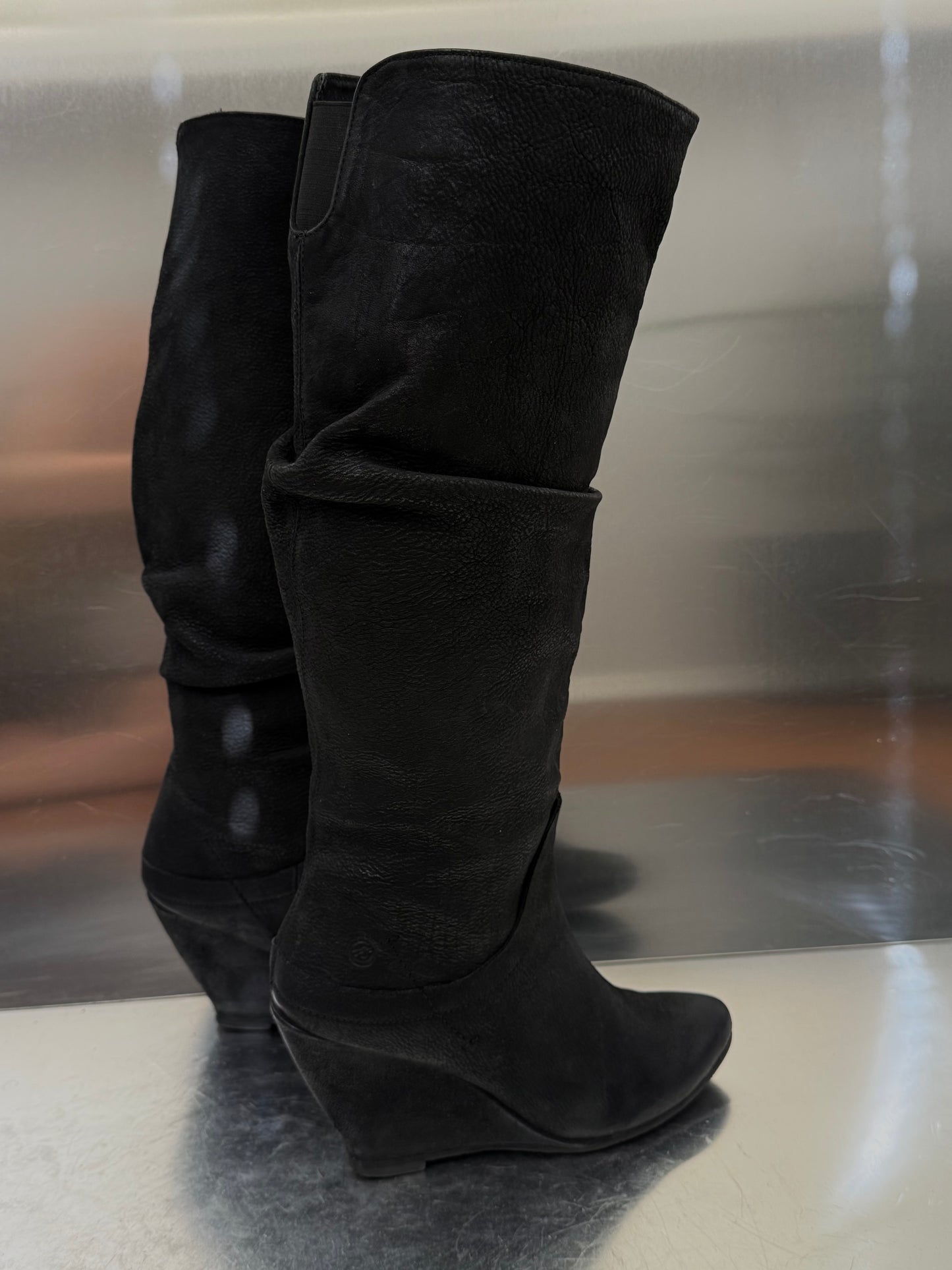 Vintage black leather wedge boots Bronx TWINKLING GLOBAL