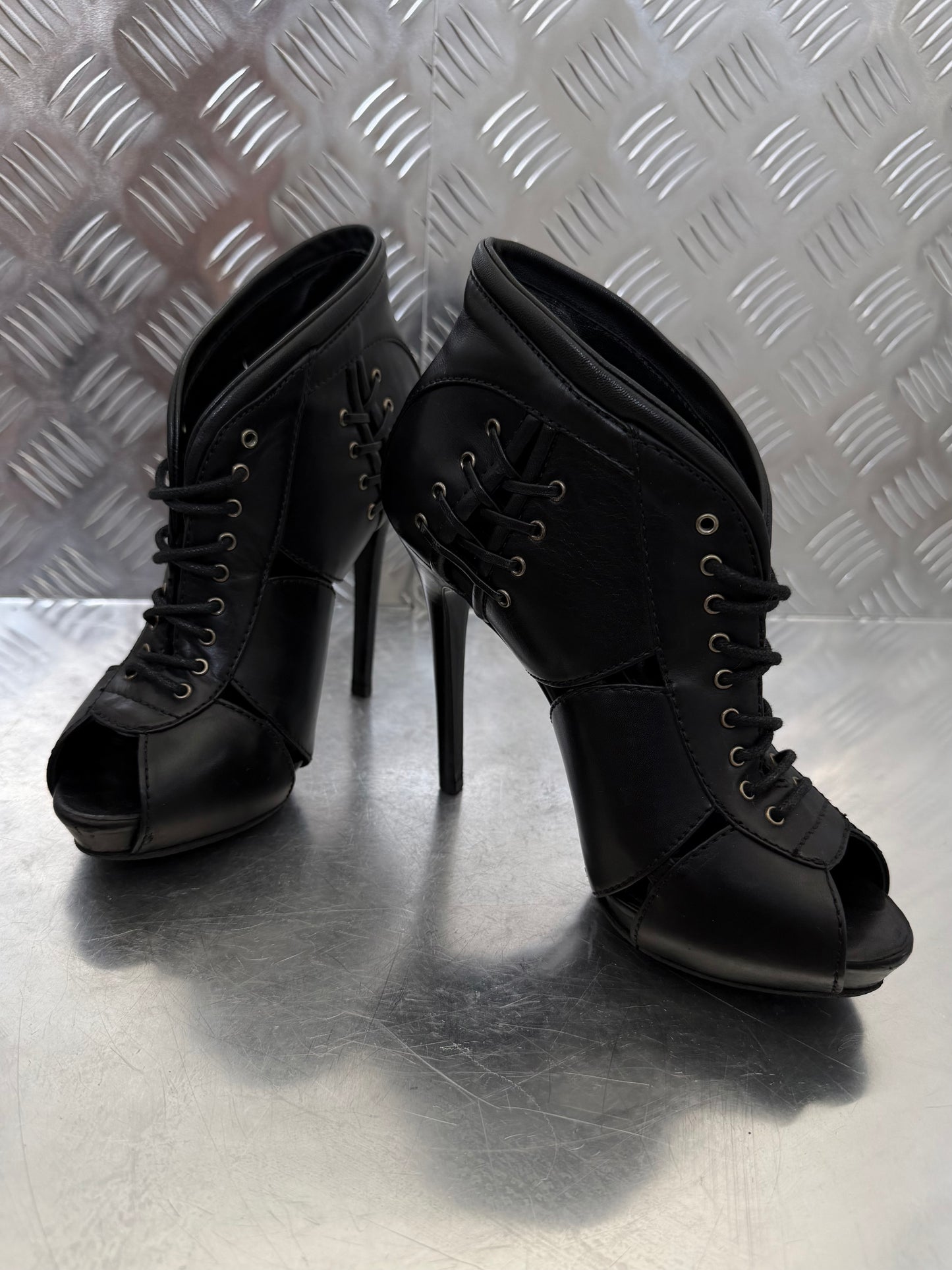 Alexander McQueen leather lace-up ankle heels TWINKLING GLOBAL