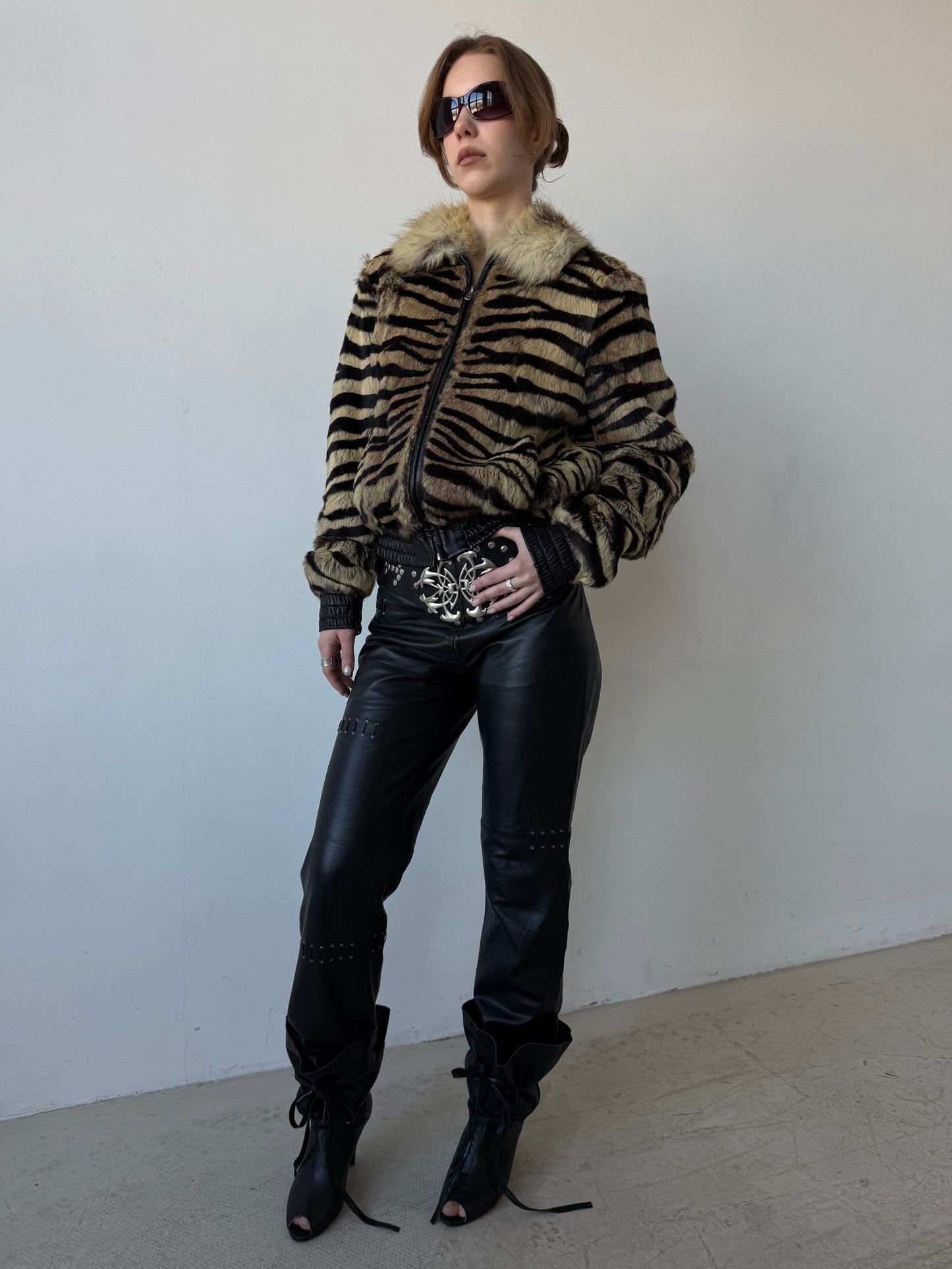 Vintage leather jacket tiger-print TWINKLING GLOBAL
