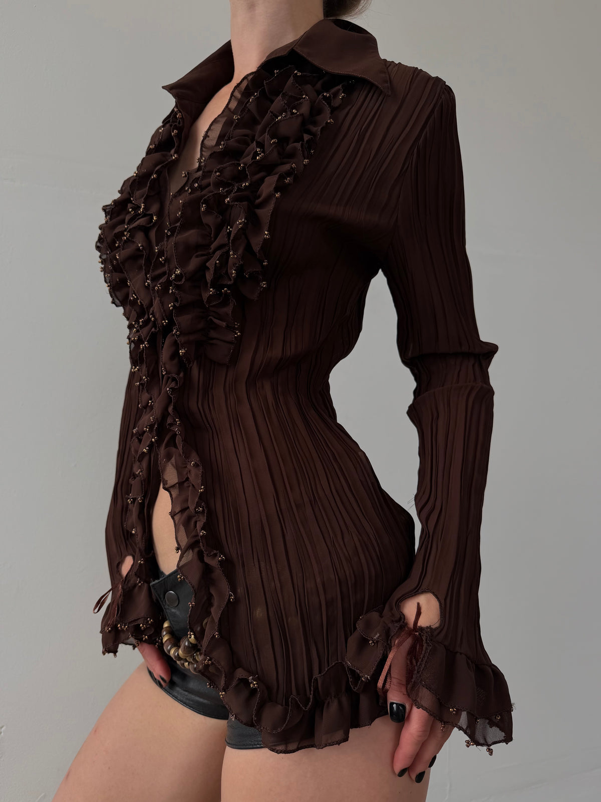 Vintage brown ruffle blouse TWINKLING GLOBAL