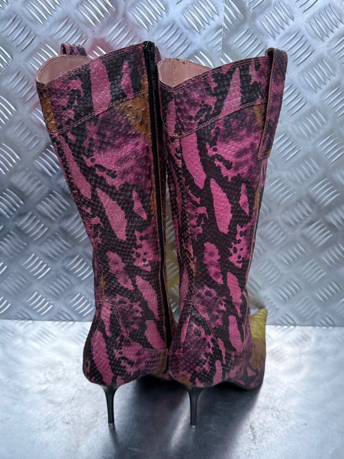 Vintage leather high boots in multicolor snake print TWINKLING GLOBAL