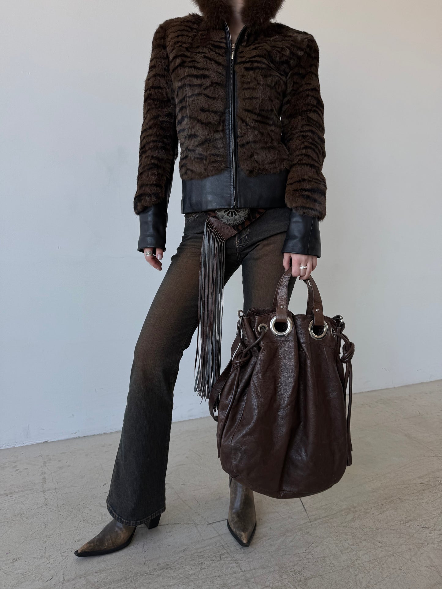 Vintage leather jacket with tiger print TWINKLING GLOBAL