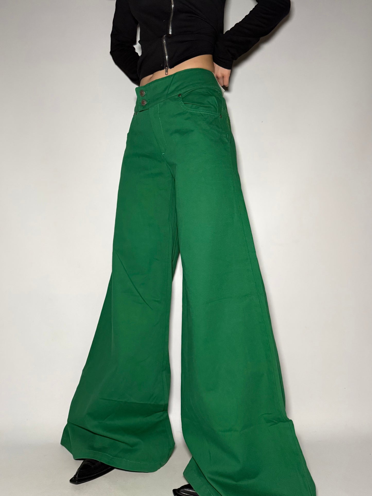 Green Wide-Leg Jeans Twinkling Global