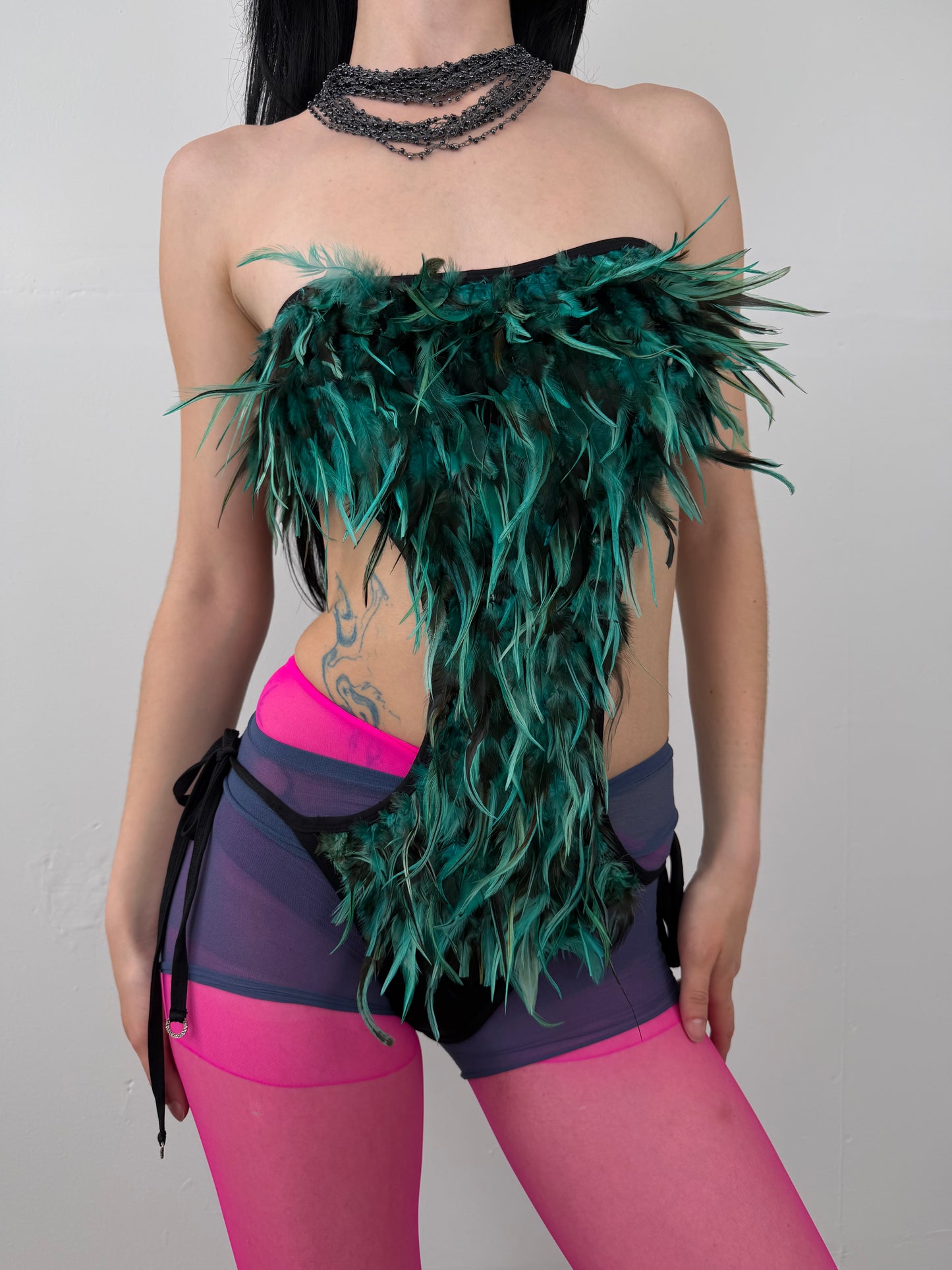 Feather-trimmed bodysuit swimsuit TWINKLING GLOBAL