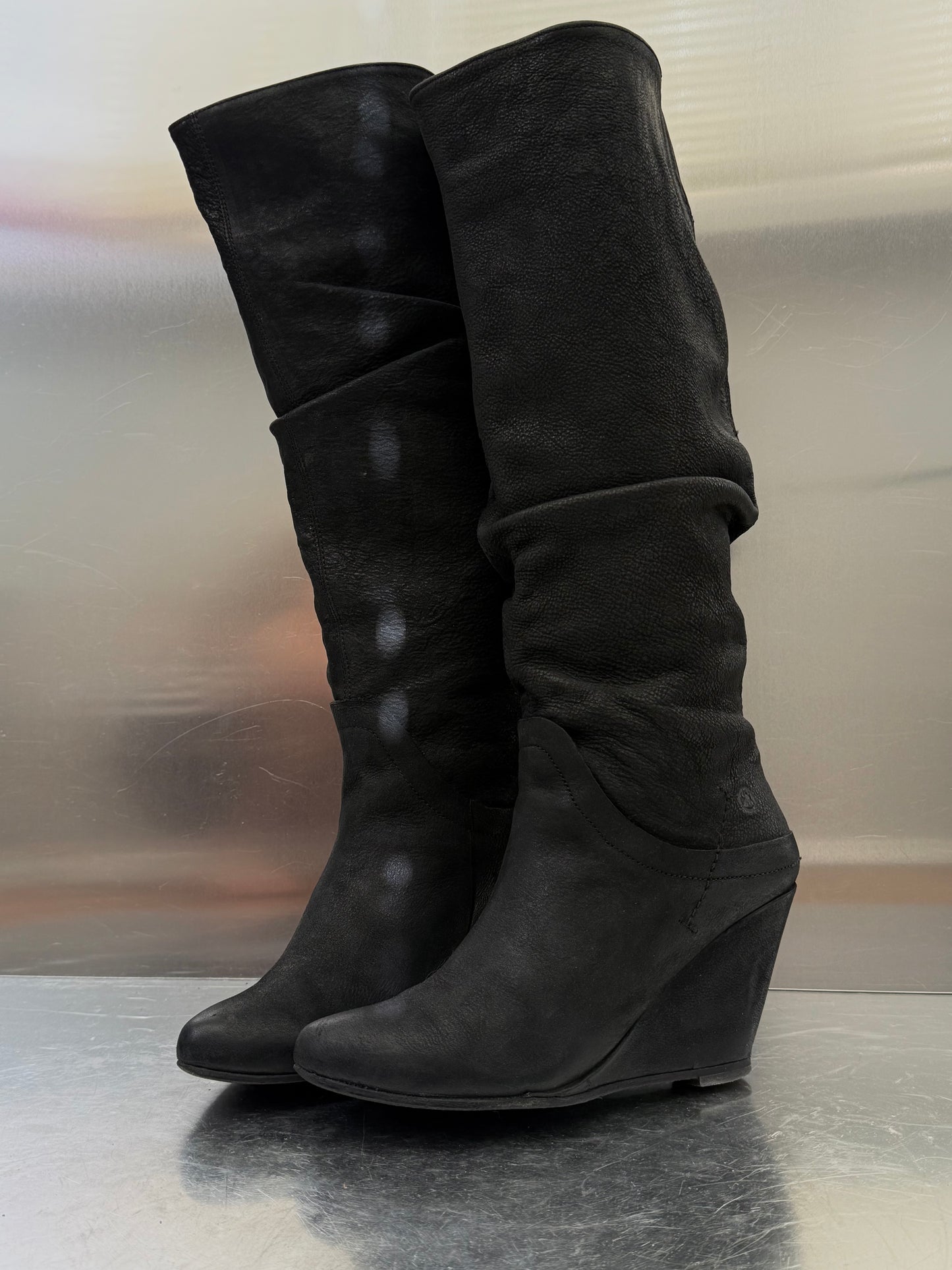 Vintage black leather wedge boots Bronx TWINKLING GLOBAL