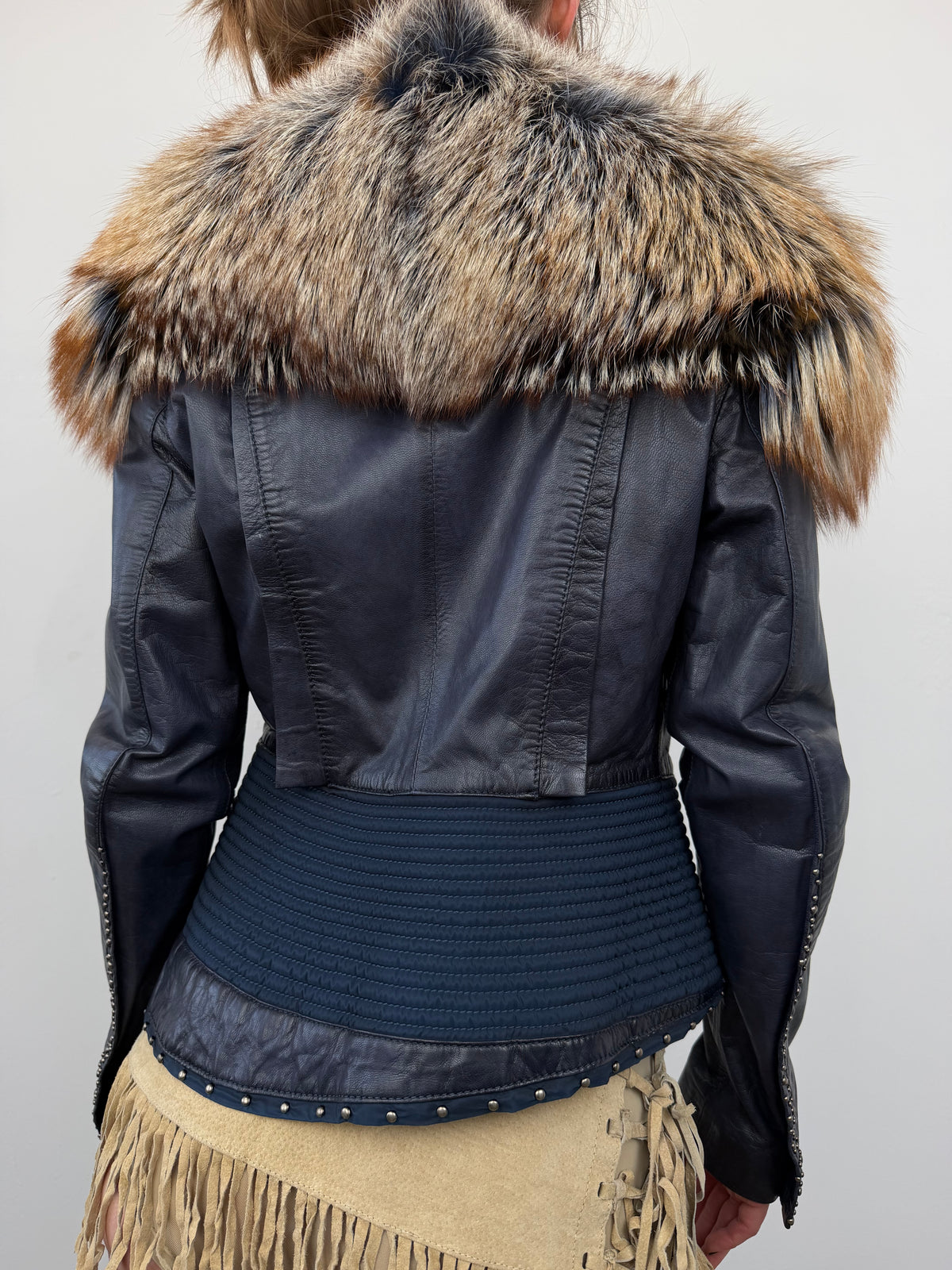 Vintage aubergine leather jacket with fur TWINKLING GLOBAL
