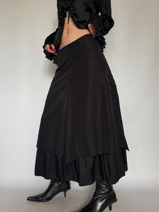 Vintage Black Tiered Maxi Skirt Twinkling Global