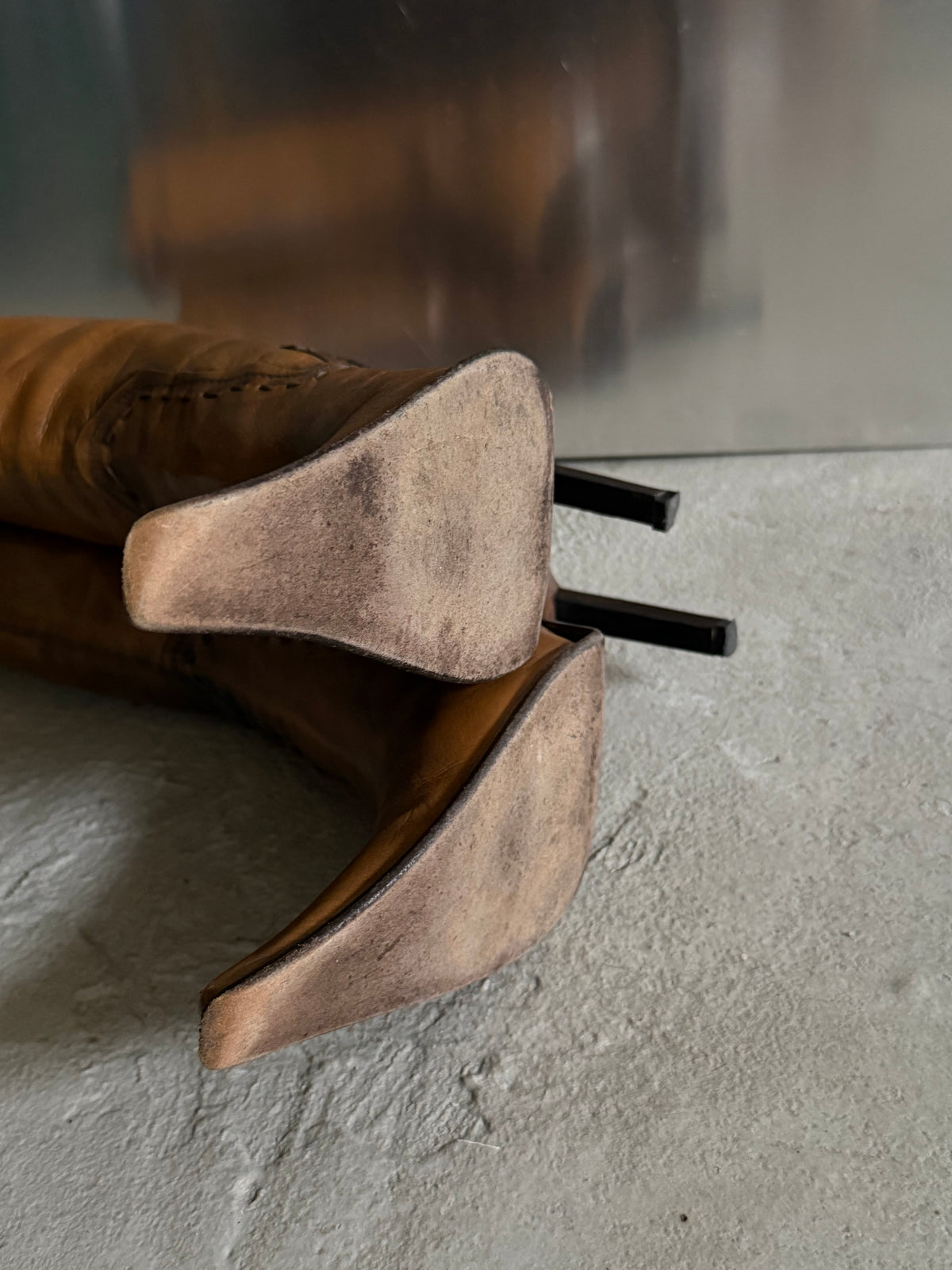 Vintage Italian brown pointed leather boots TWINKLING GLOBAL