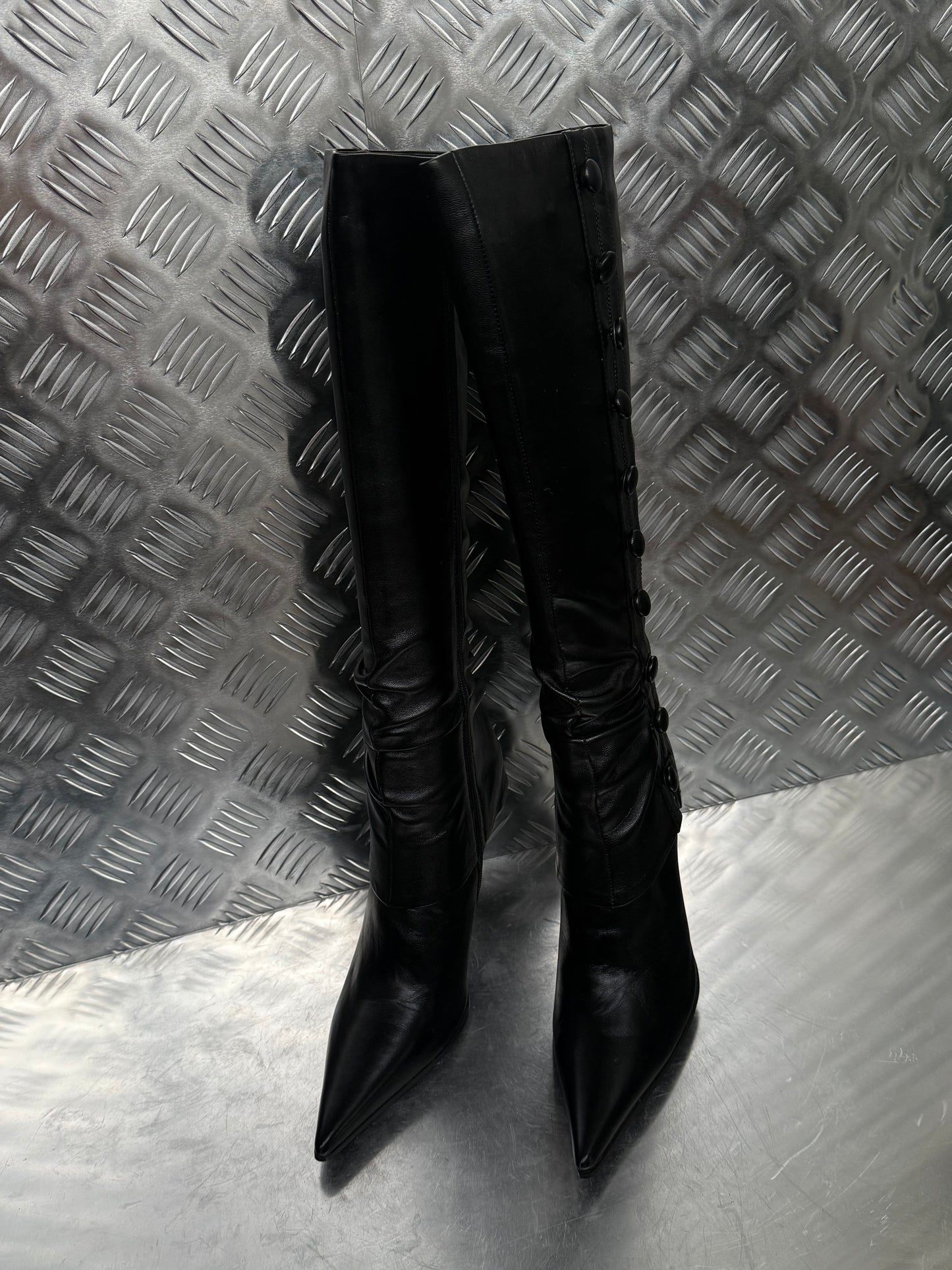 Vintage pointed-toe leather stiletto boots Twinkling Global