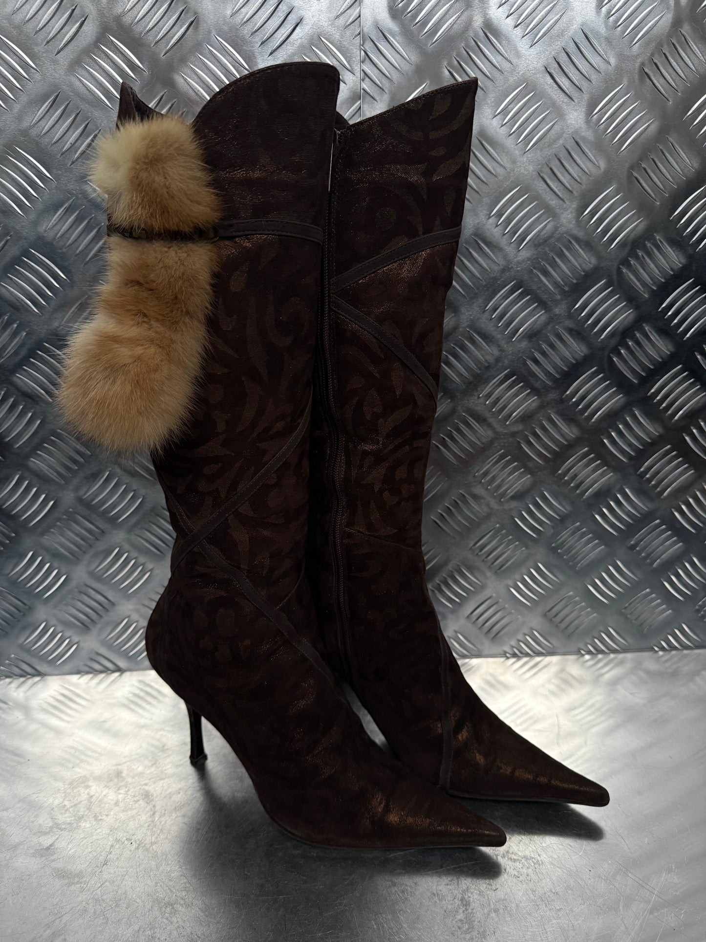 Italian Brown Suede Heeled Boots TWINKLING GLOBAL