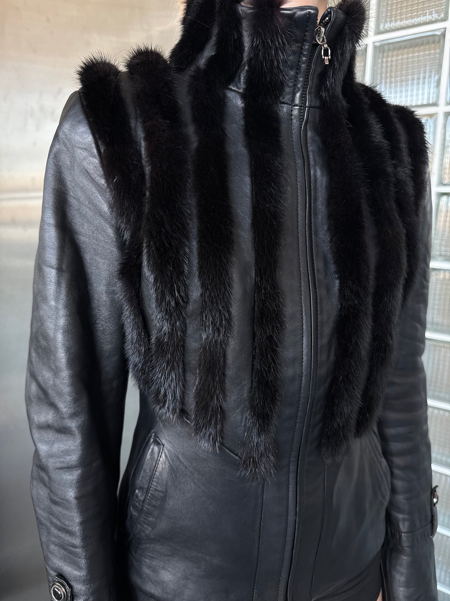 Vintage fitted leather jacket TWINKLING GLOBAL