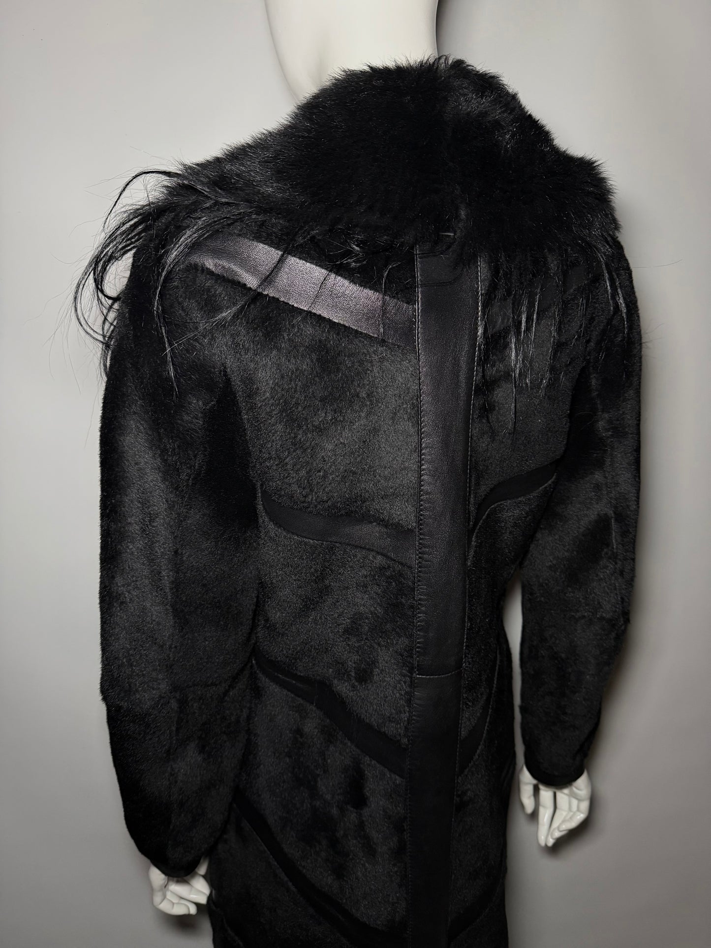 Vintage Black Leather Long Coat TWINKLING GLOBAL