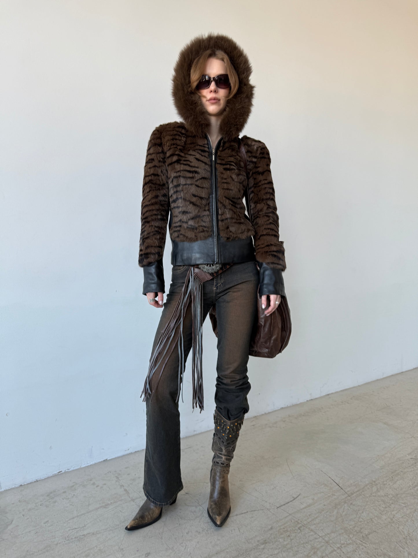 Vintage leather jacket with tiger print TWINKLING GLOBAL