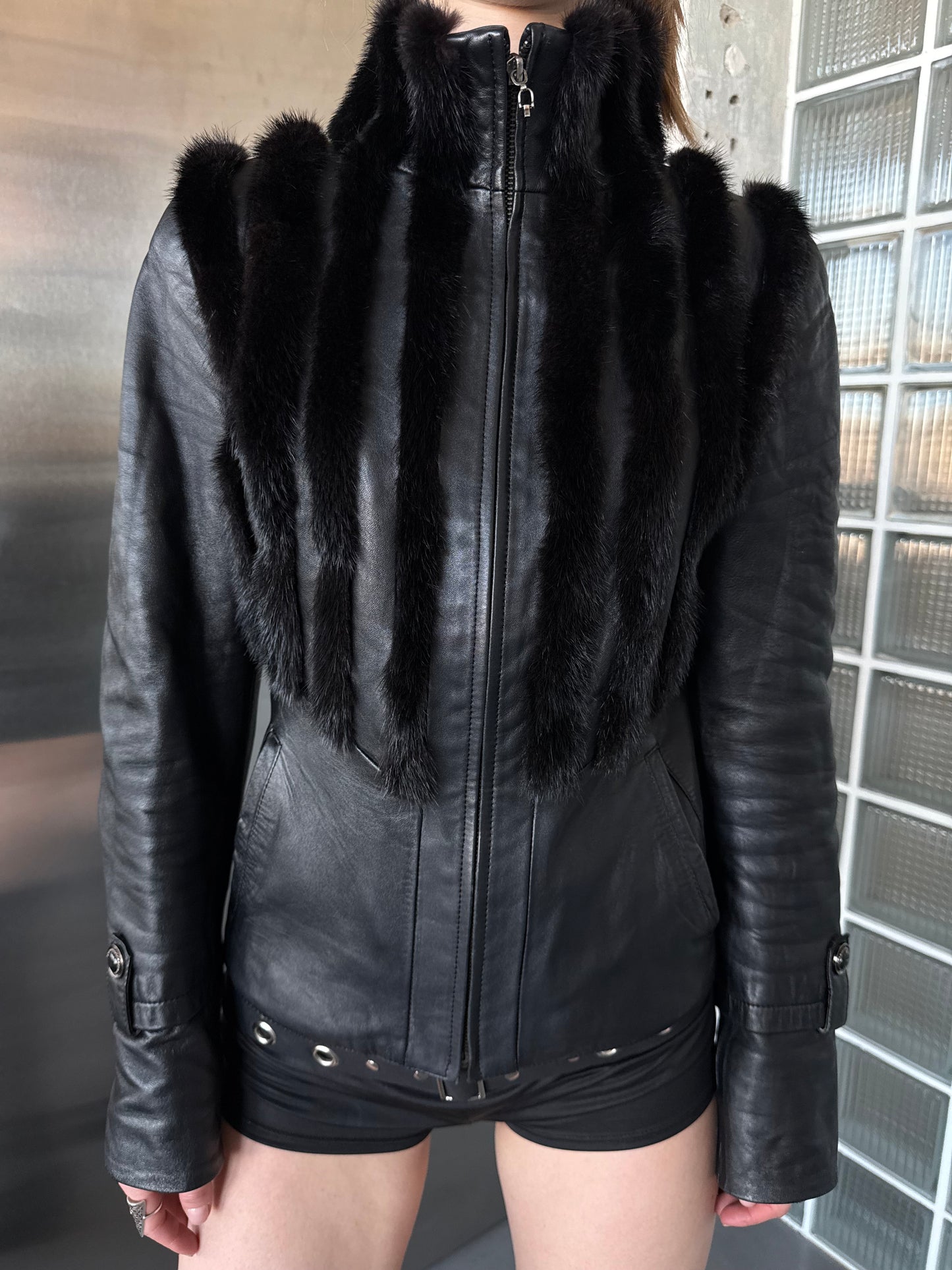 Vintage fitted leather jacket TWINKLING GLOBAL