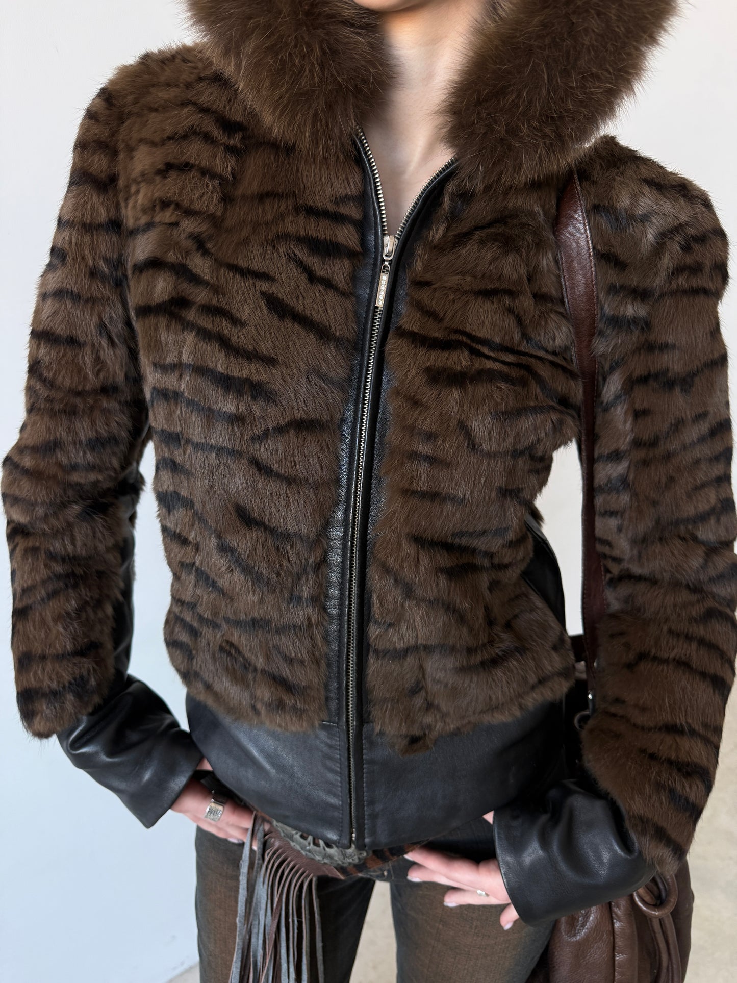 Vintage leather jacket with tiger print TWINKLING GLOBAL