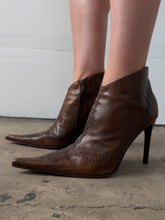 Vintage brown leather ankle boots TWINKLING GLOBAL