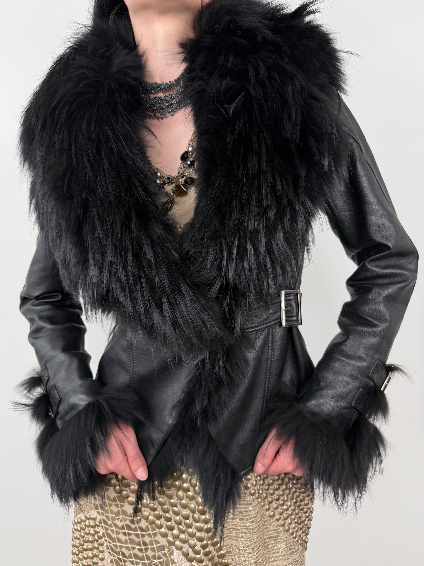 Vintage leather jacket with oversized collar TWINKLING GLOBAL