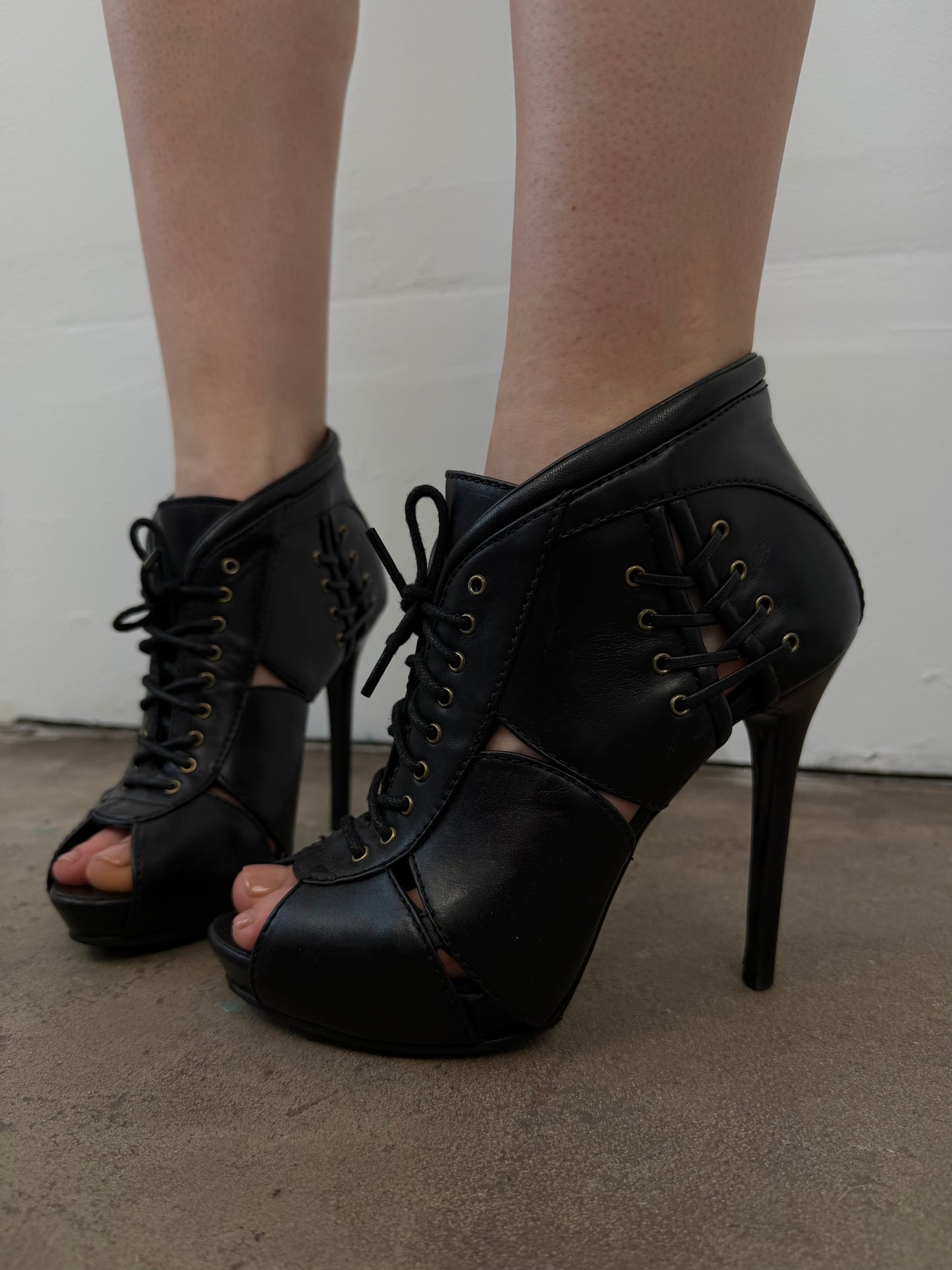Alexander McQueen leather lace-up ankle heels TWINKLING GLOBAL