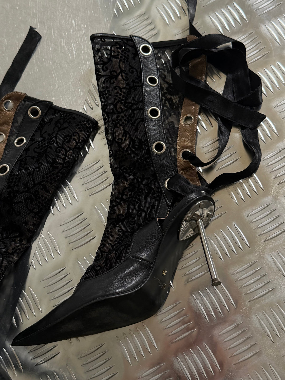 Vintage gothic lace-up slingback heels with metal heel TWINKLING GLOBAL