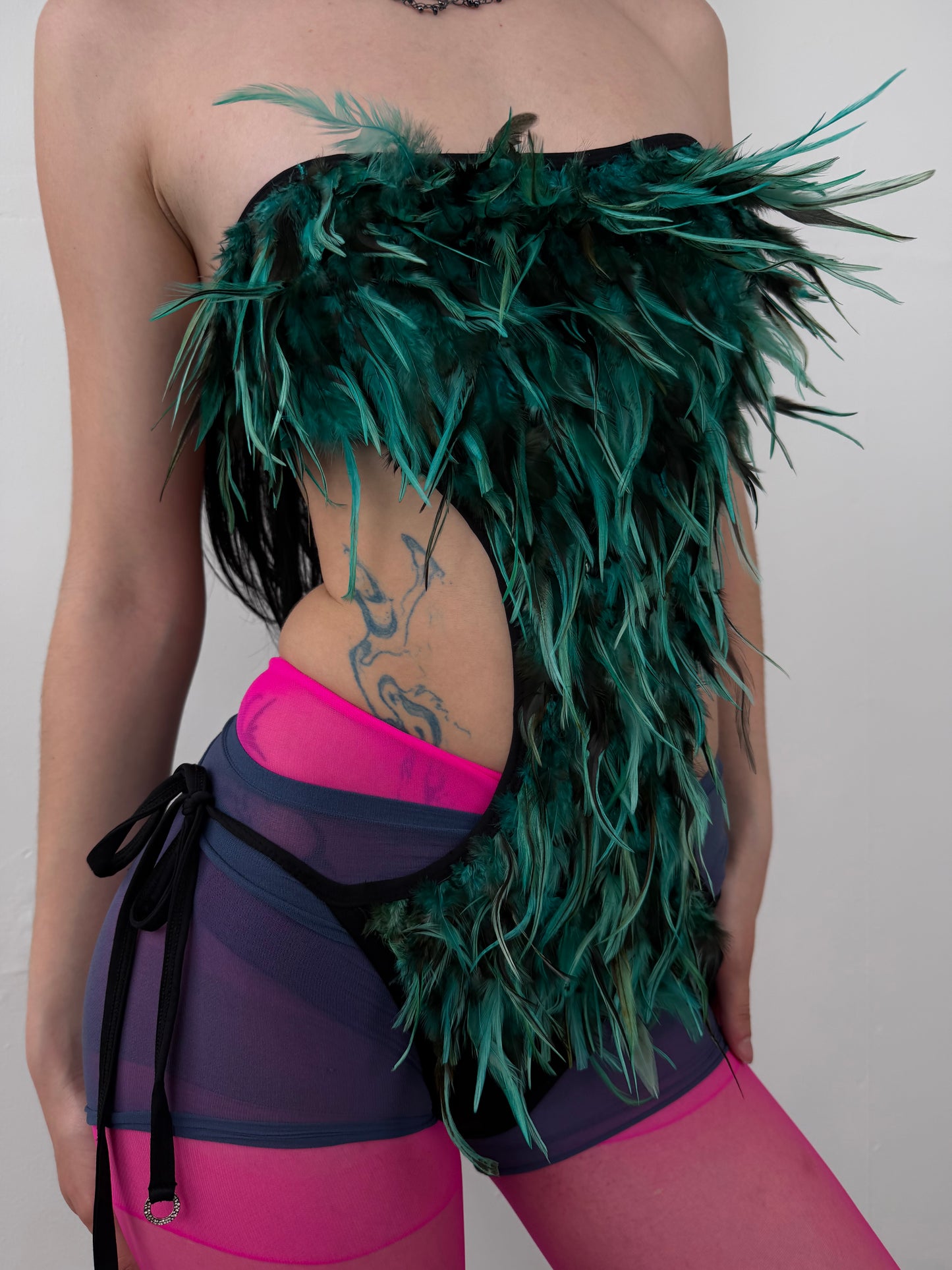 Feather-trimmed bodysuit swimsuit TWINKLING GLOBAL