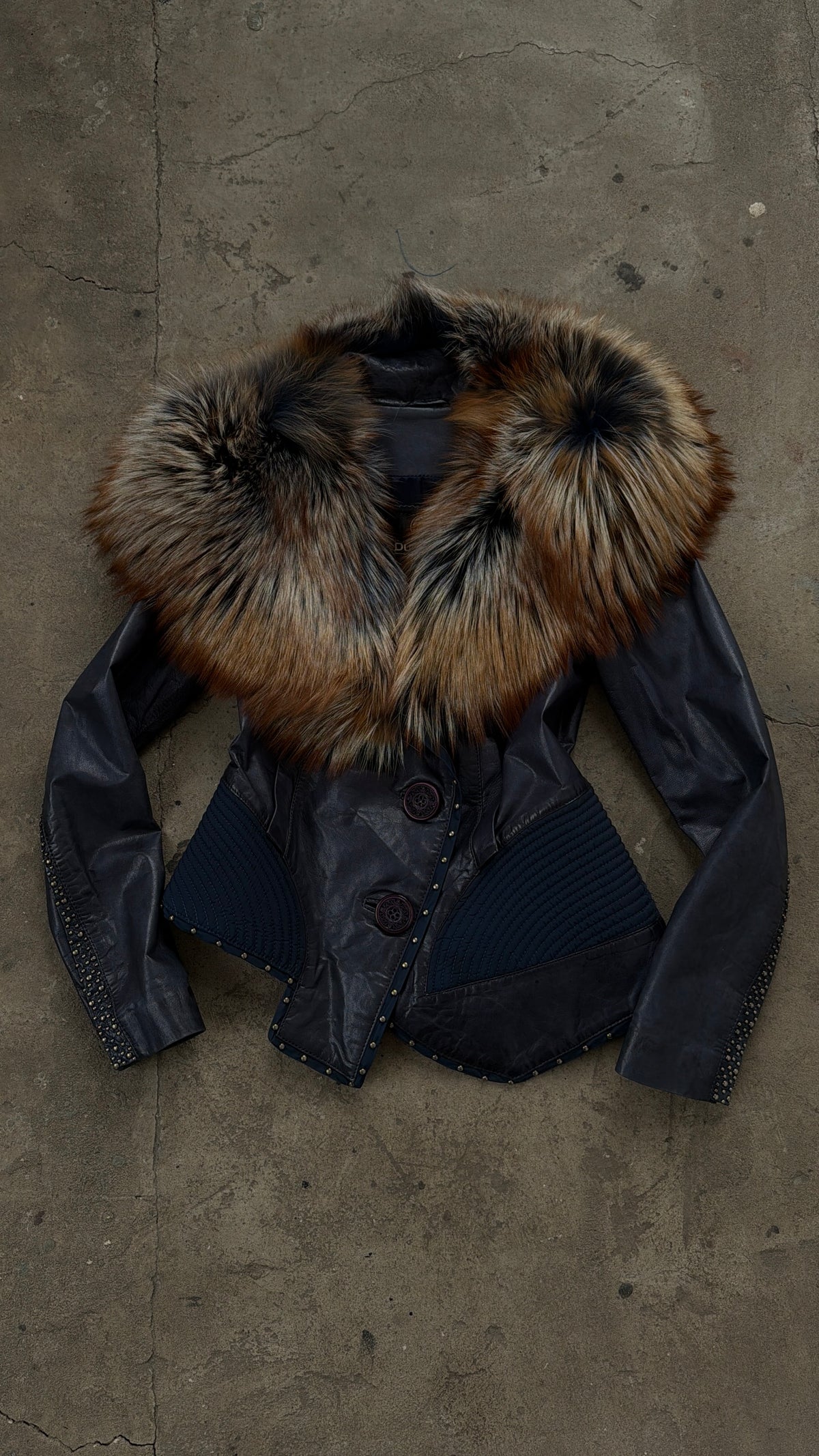 Vintage aubergine leather jacket with fur TWINKLING GLOBAL
