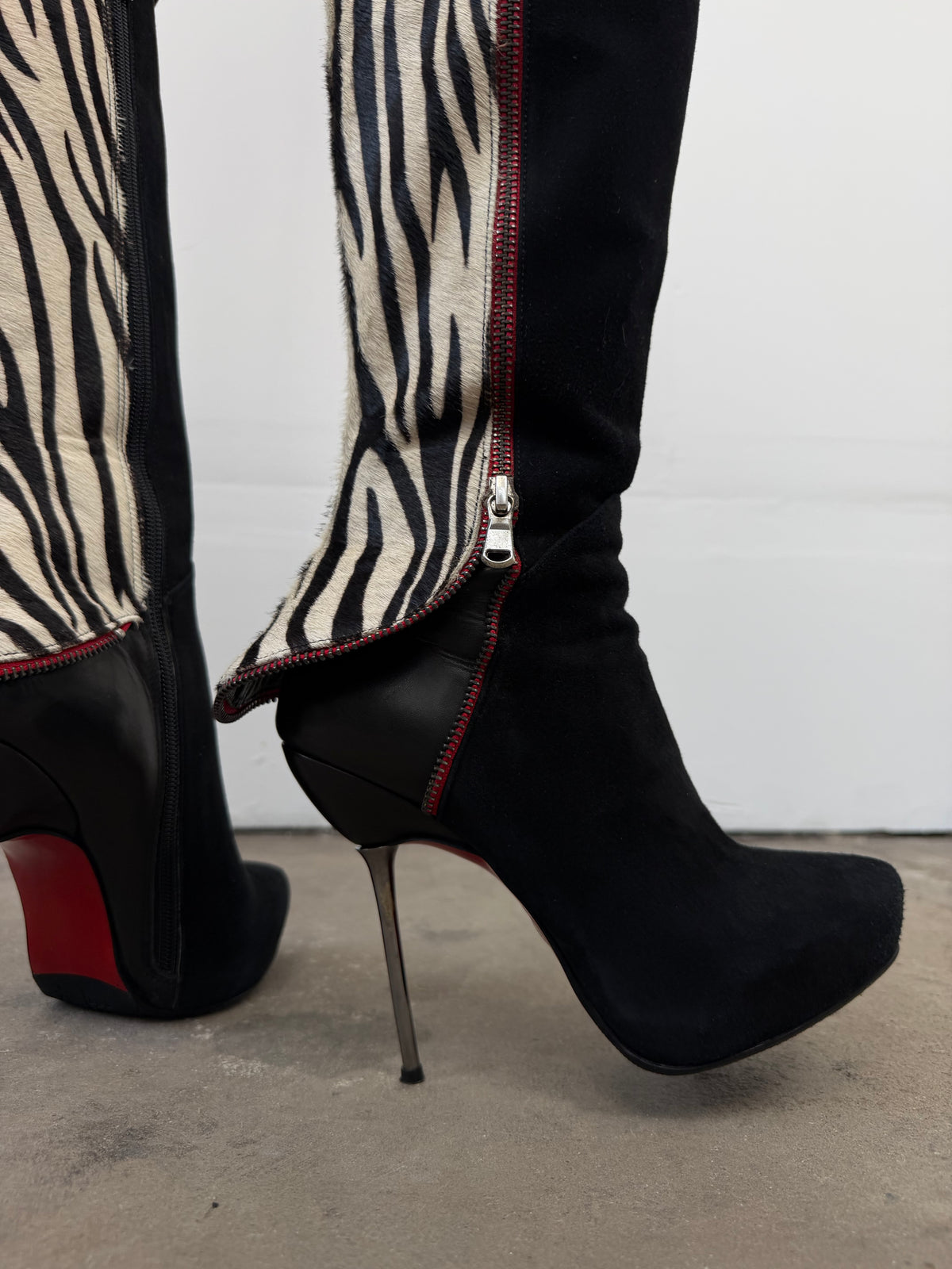 Vintage suede leather zebra-print boots TWINKLING GLOBAL