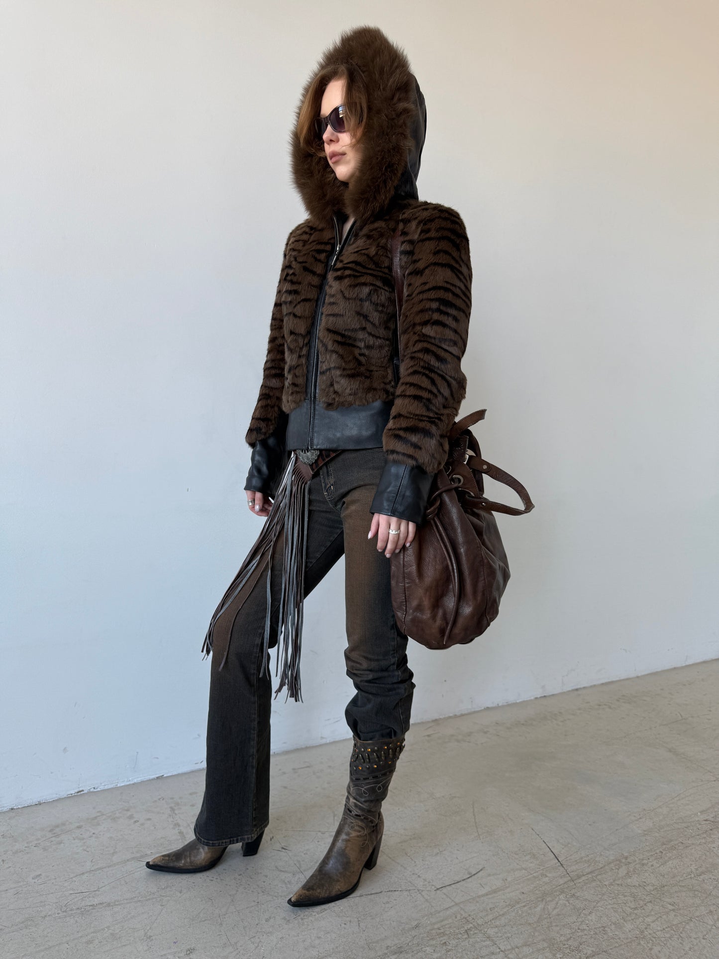 Vintage leather jacket with tiger print TWINKLING GLOBAL