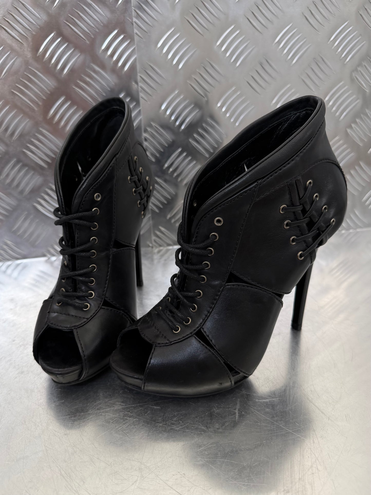 Alexander McQueen leather lace-up ankle heels TWINKLING GLOBAL