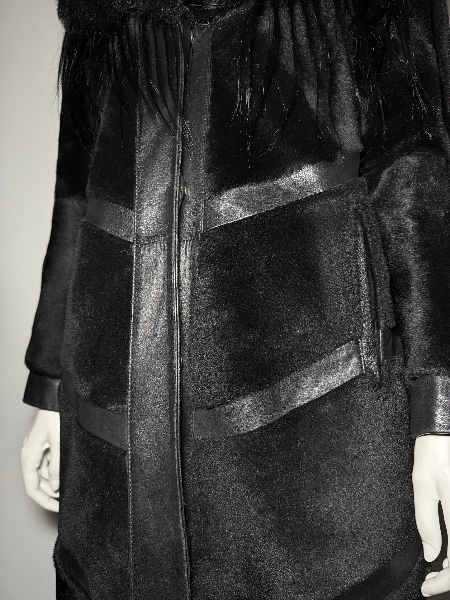 Vintage Black Leather Long Coat TWINKLING GLOBAL