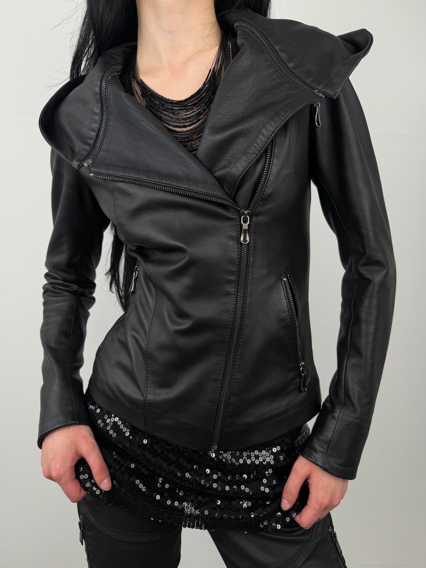 Vintage leather transformable jacket TWINKLING GLOBAL