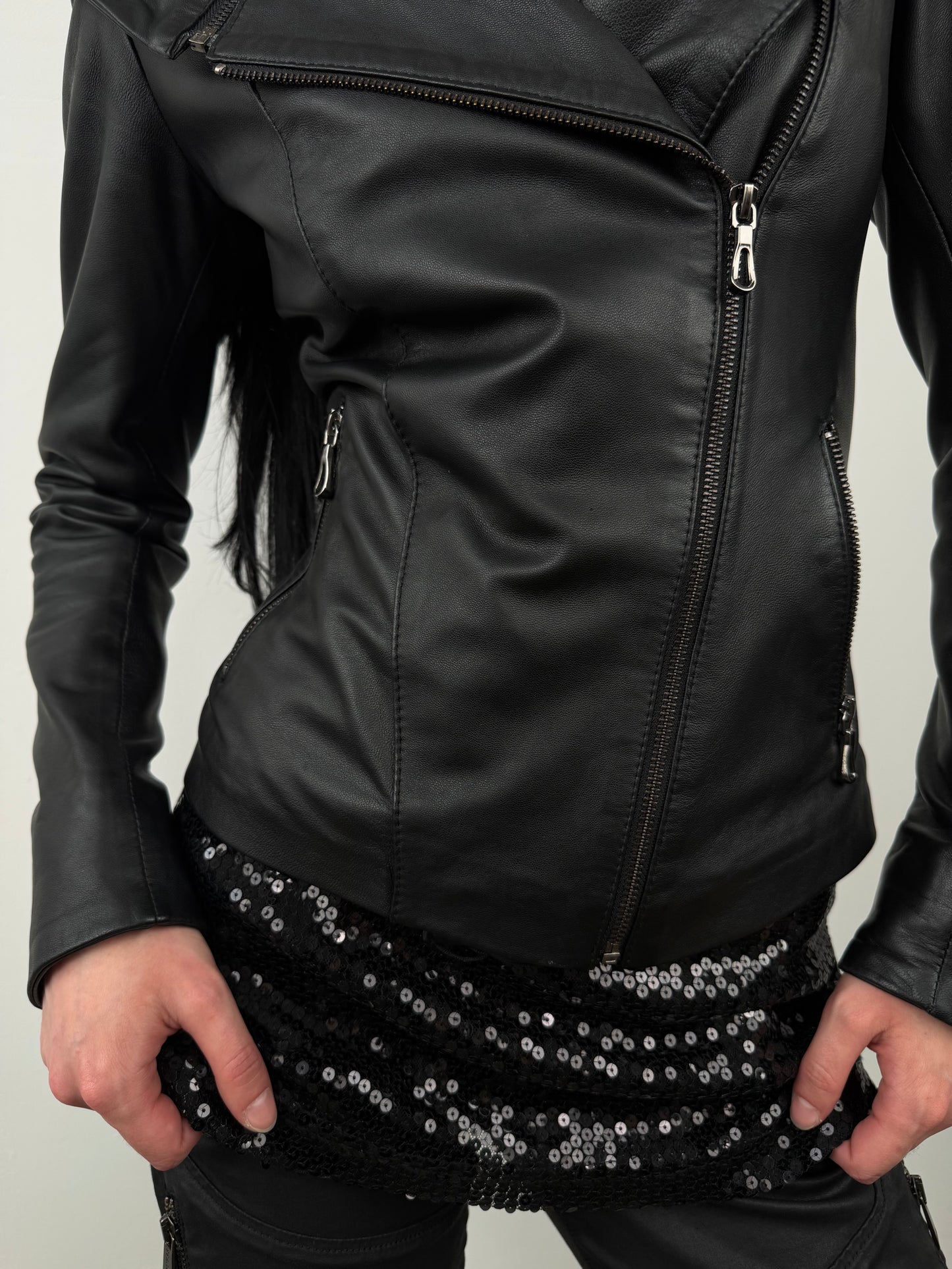Vintage leather transformable jacket TWINKLING GLOBAL