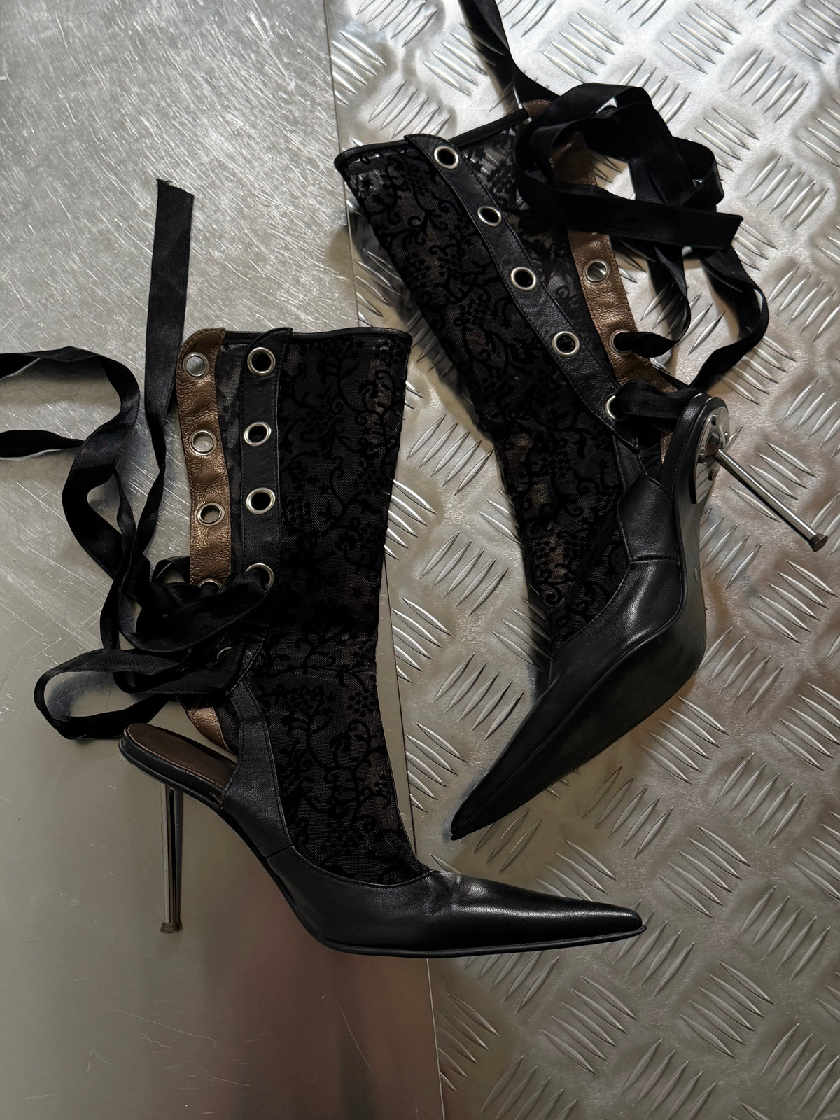 Vintage gothic lace-up slingback heels with metal heel TWINKLING GLOBAL