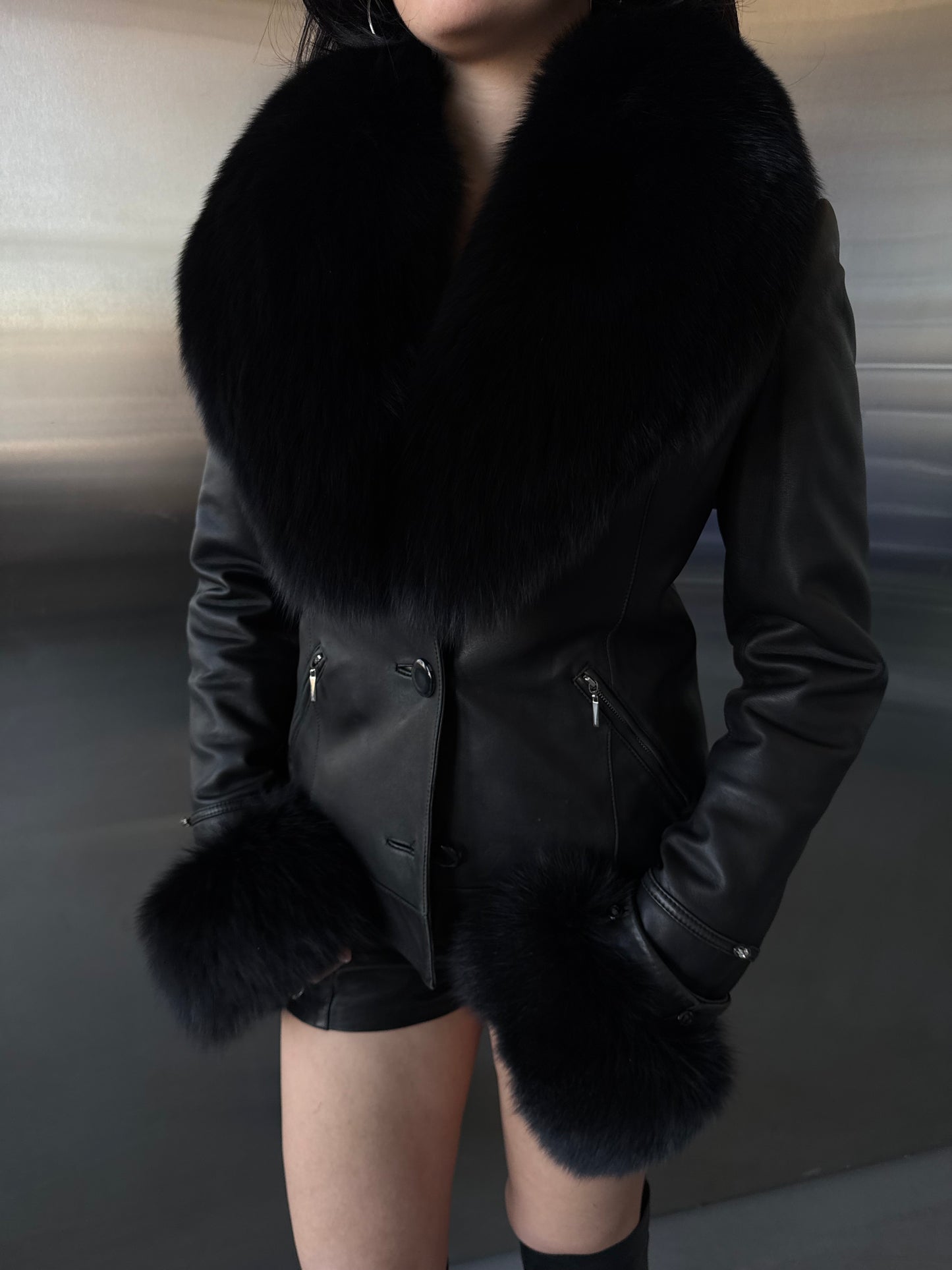 Vintage leather transformable coat jacket TWINKLING GLOBAL