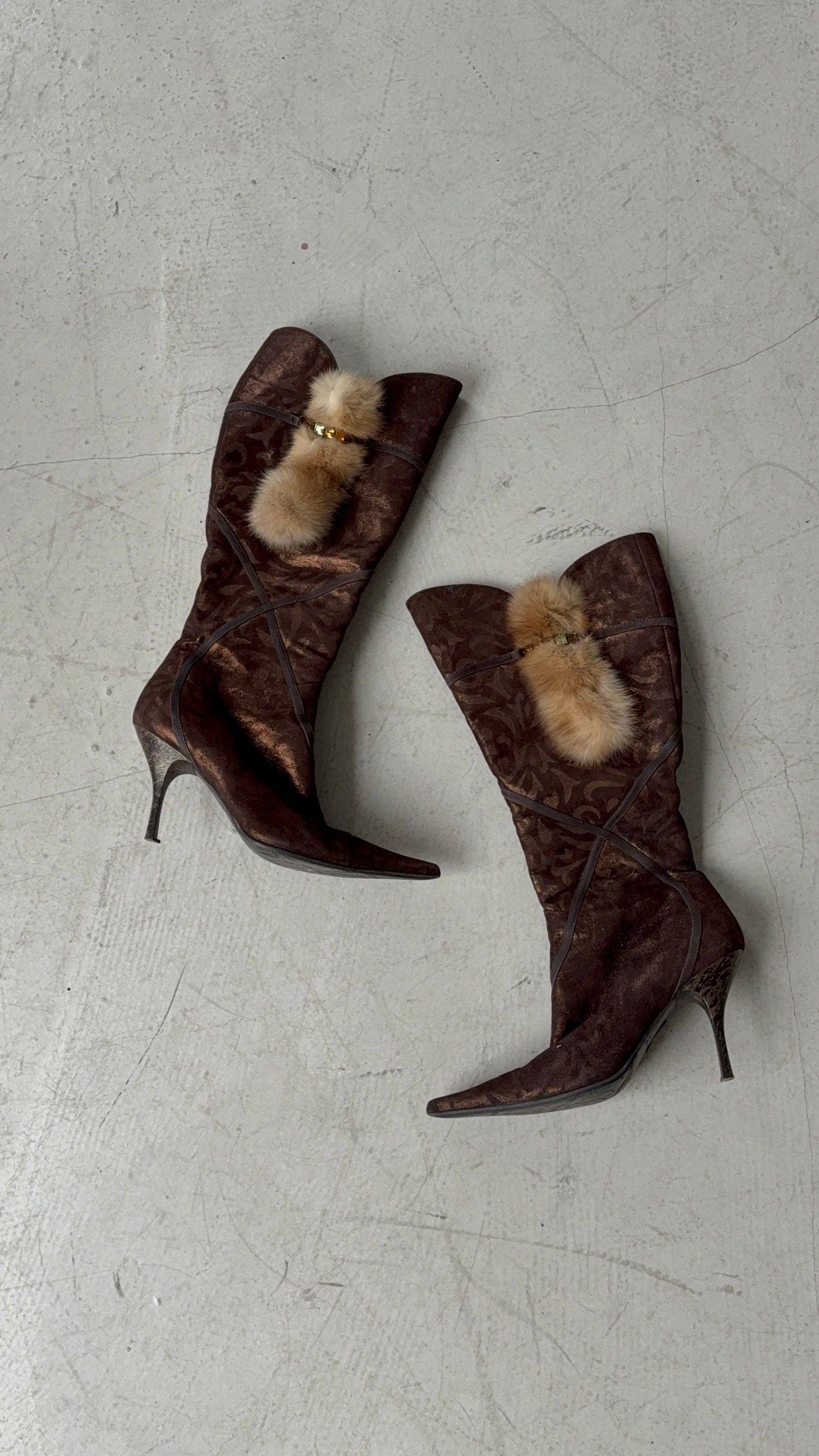 Italian Brown Suede Heeled Boots TWINKLING GLOBAL