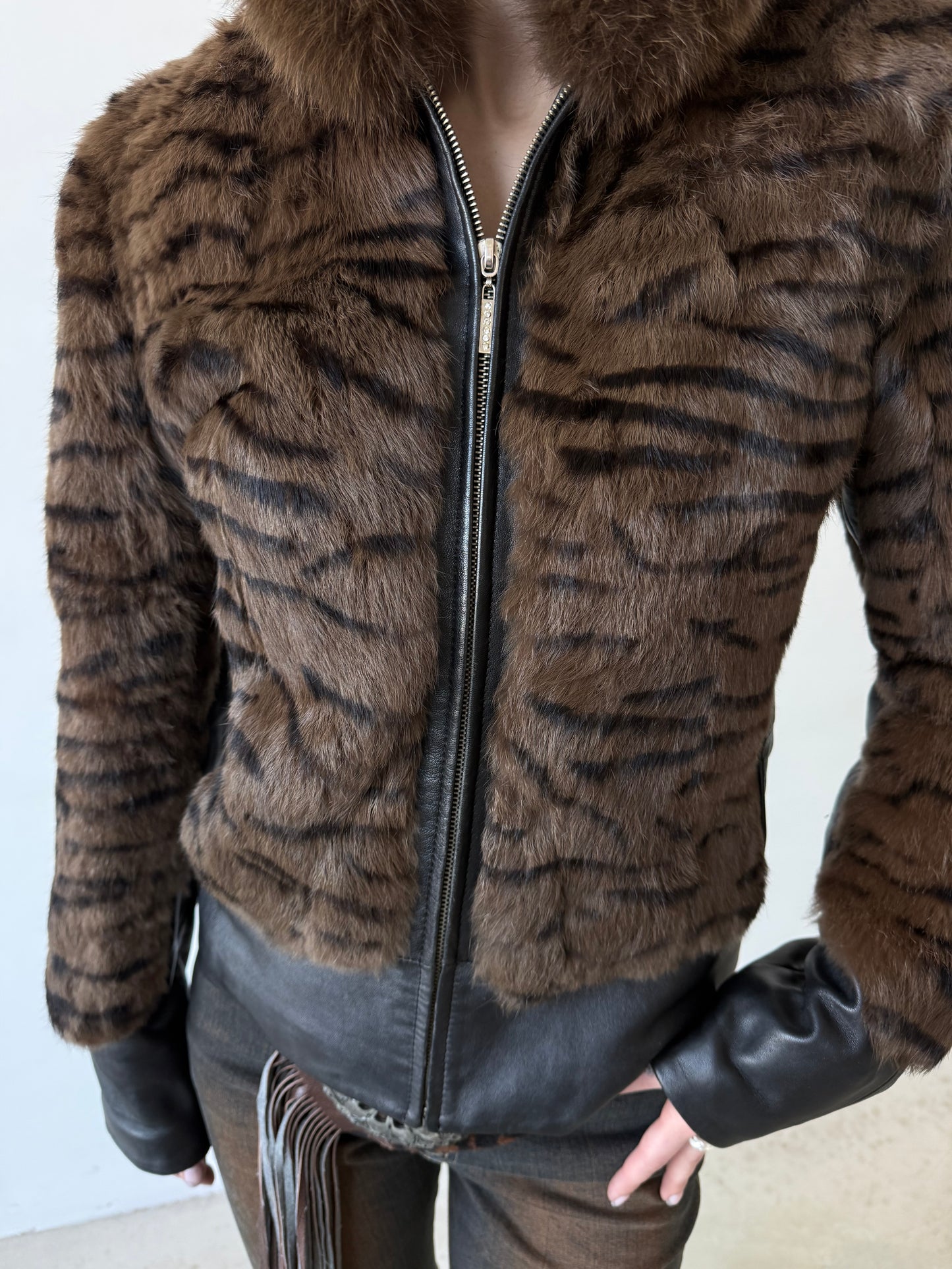 Vintage leather jacket with tiger print TWINKLING GLOBAL