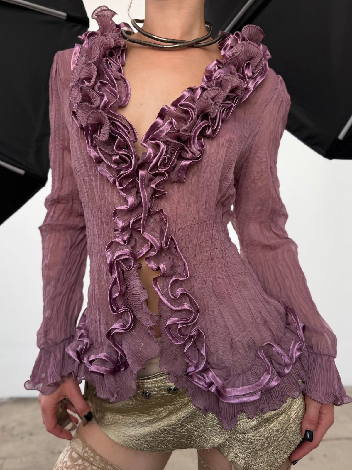 Vintage mauve ruffle blouse TWINKLING GLOBAL