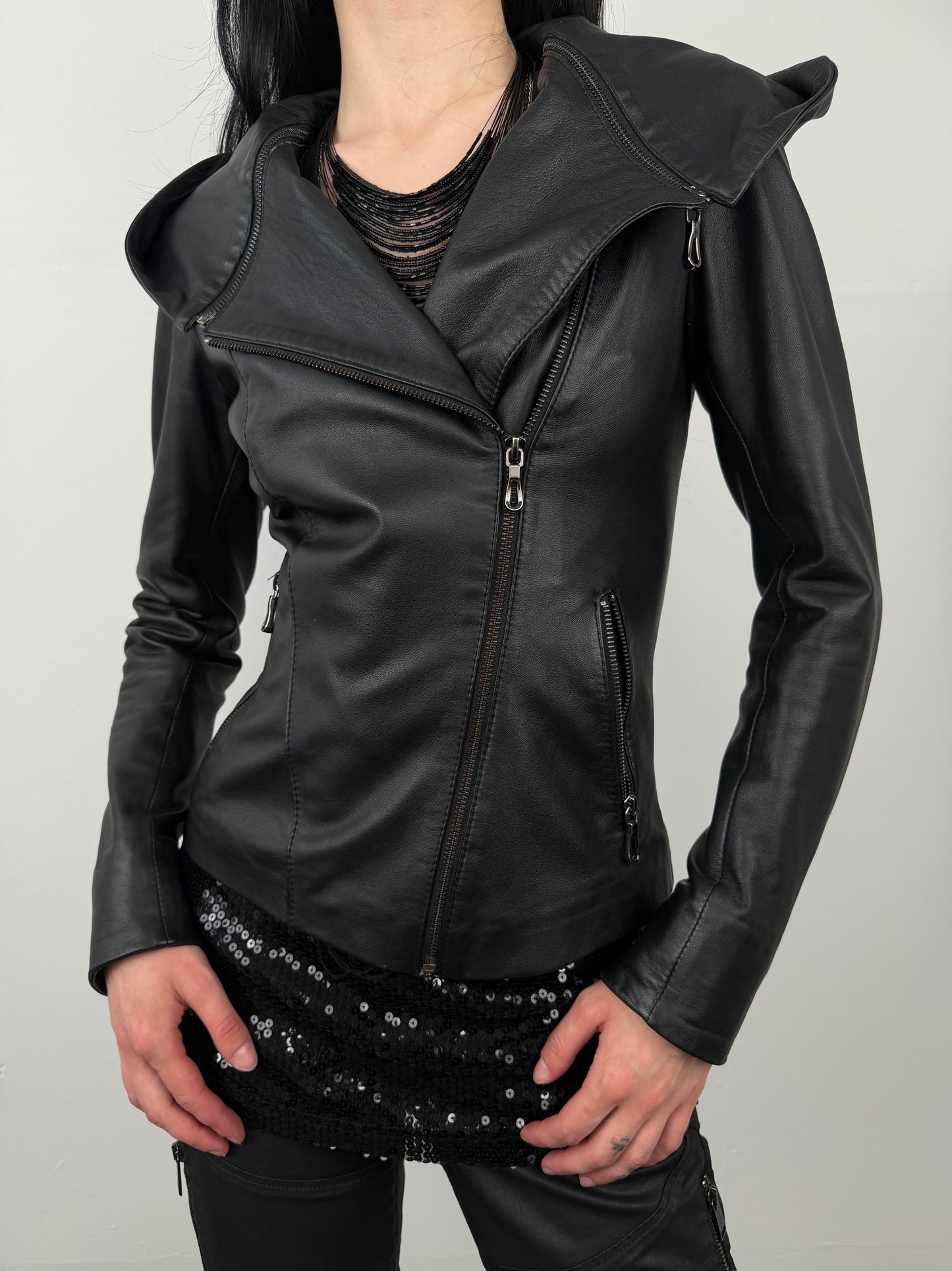Vintage leather transformable jacket TWINKLING GLOBAL