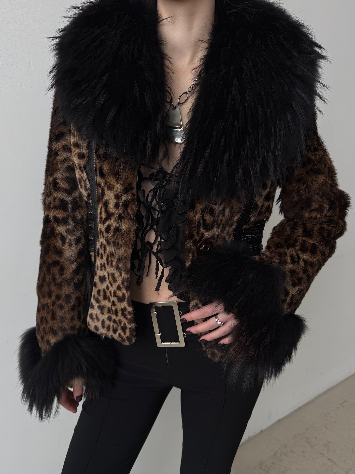 Vintage leather jacket with leopard pattern TWINKLING GLOBAL