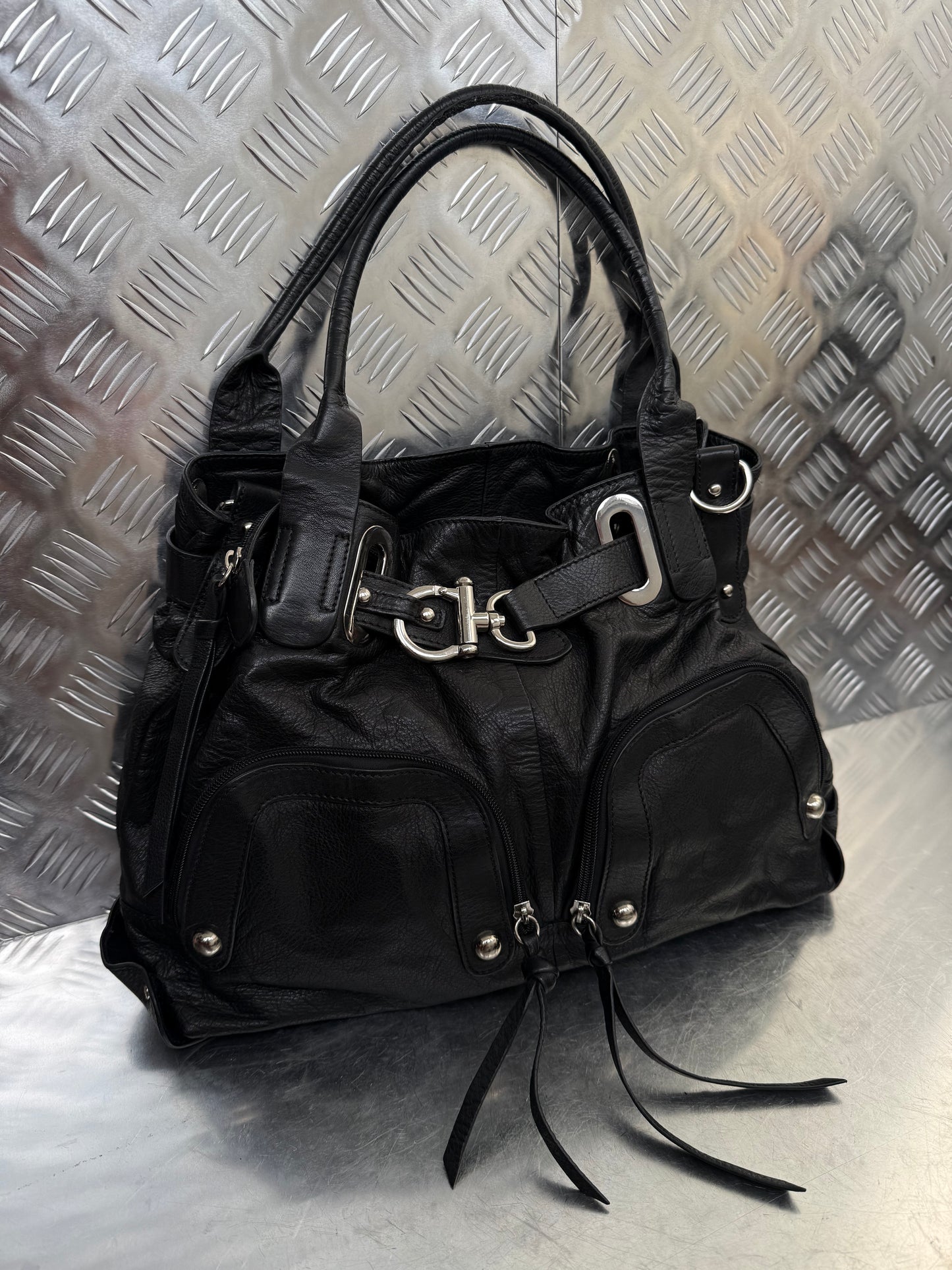 Vintage Black Leather Bag Twinkling Global