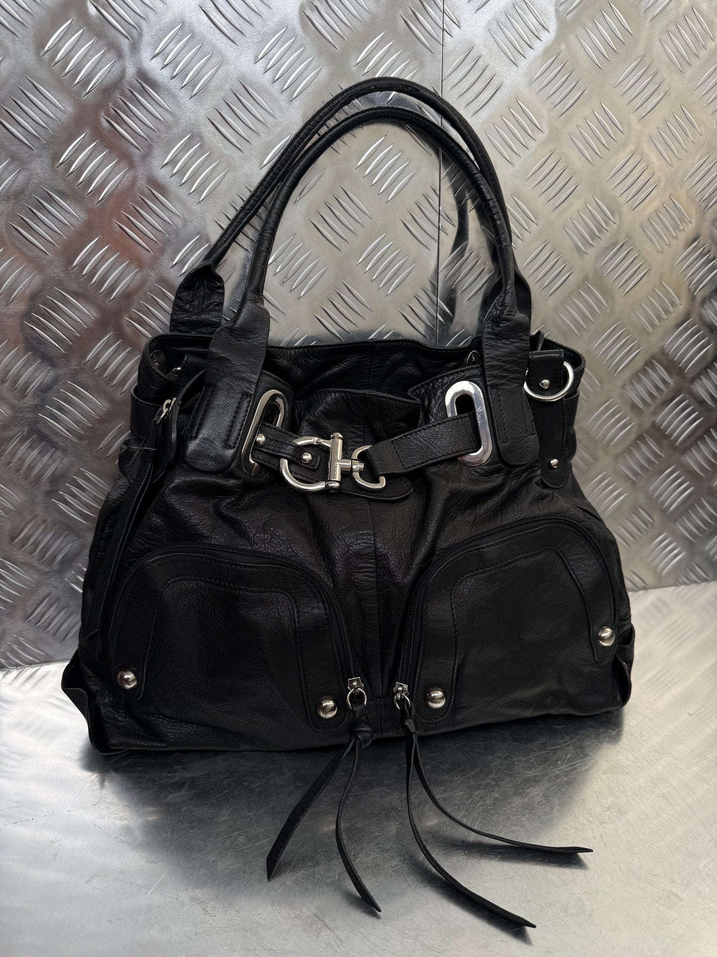 Vintage Black Leather Bag Twinkling Global