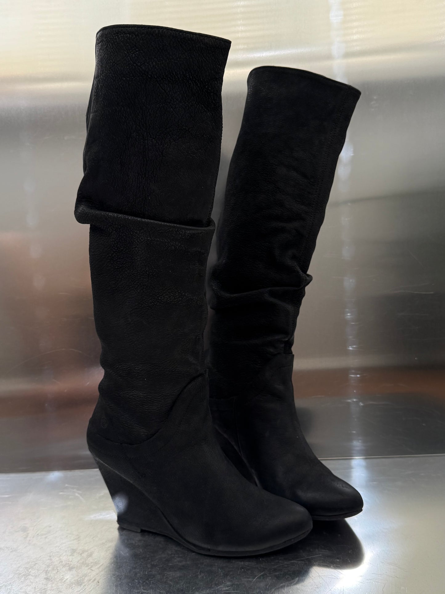 Vintage black leather wedge boots Bronx TWINKLING GLOBAL