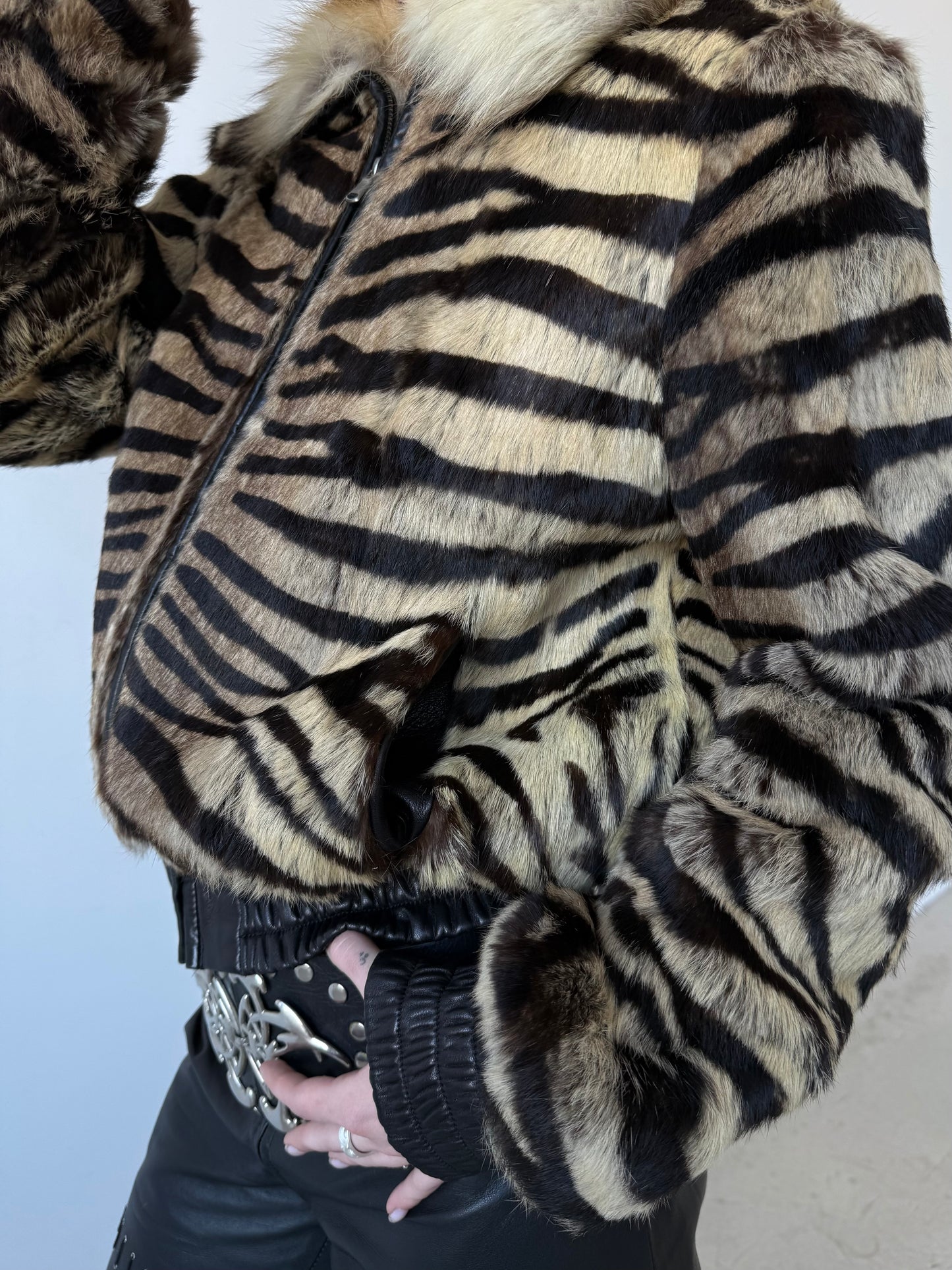 Vintage leather jacket tiger-print TWINKLING GLOBAL