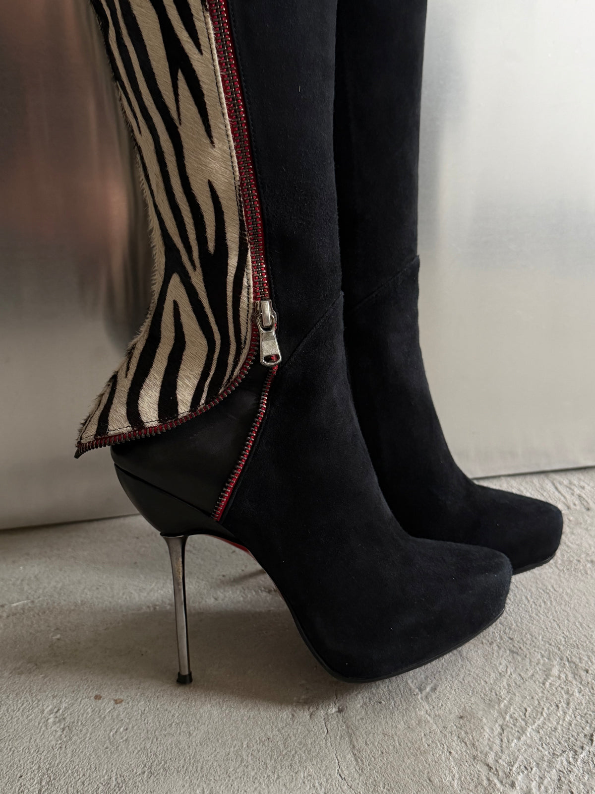 Vintage suede leather zebra-print boots TWINKLING GLOBAL
