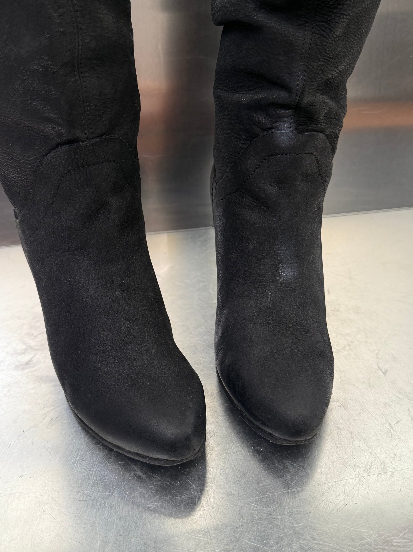 Vintage black leather wedge boots Bronx TWINKLING GLOBAL