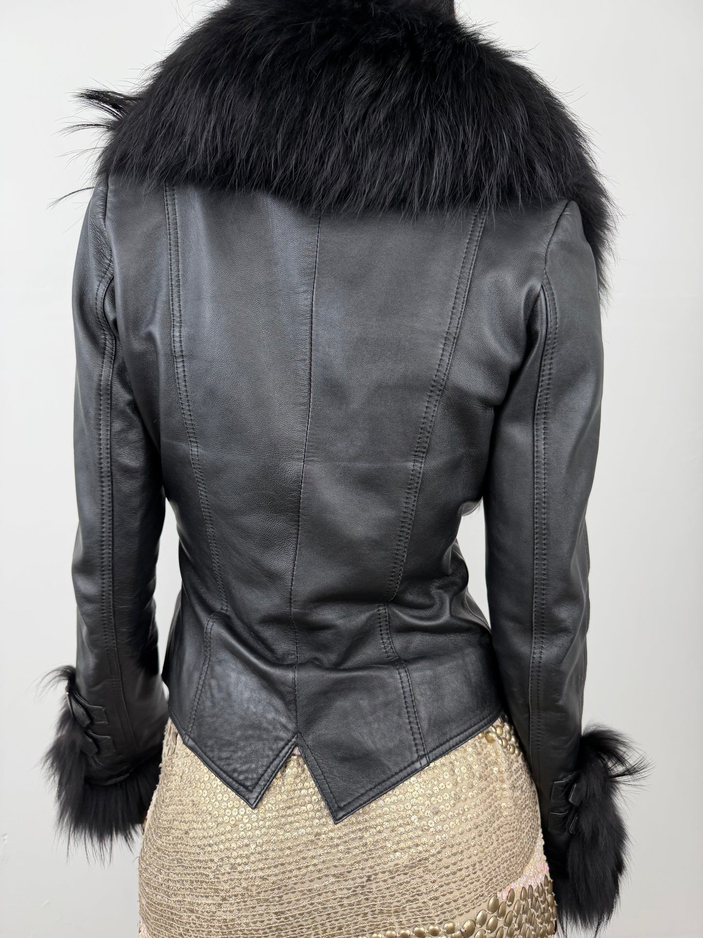 Vintage leather jacket with oversized collar TWINKLING GLOBAL