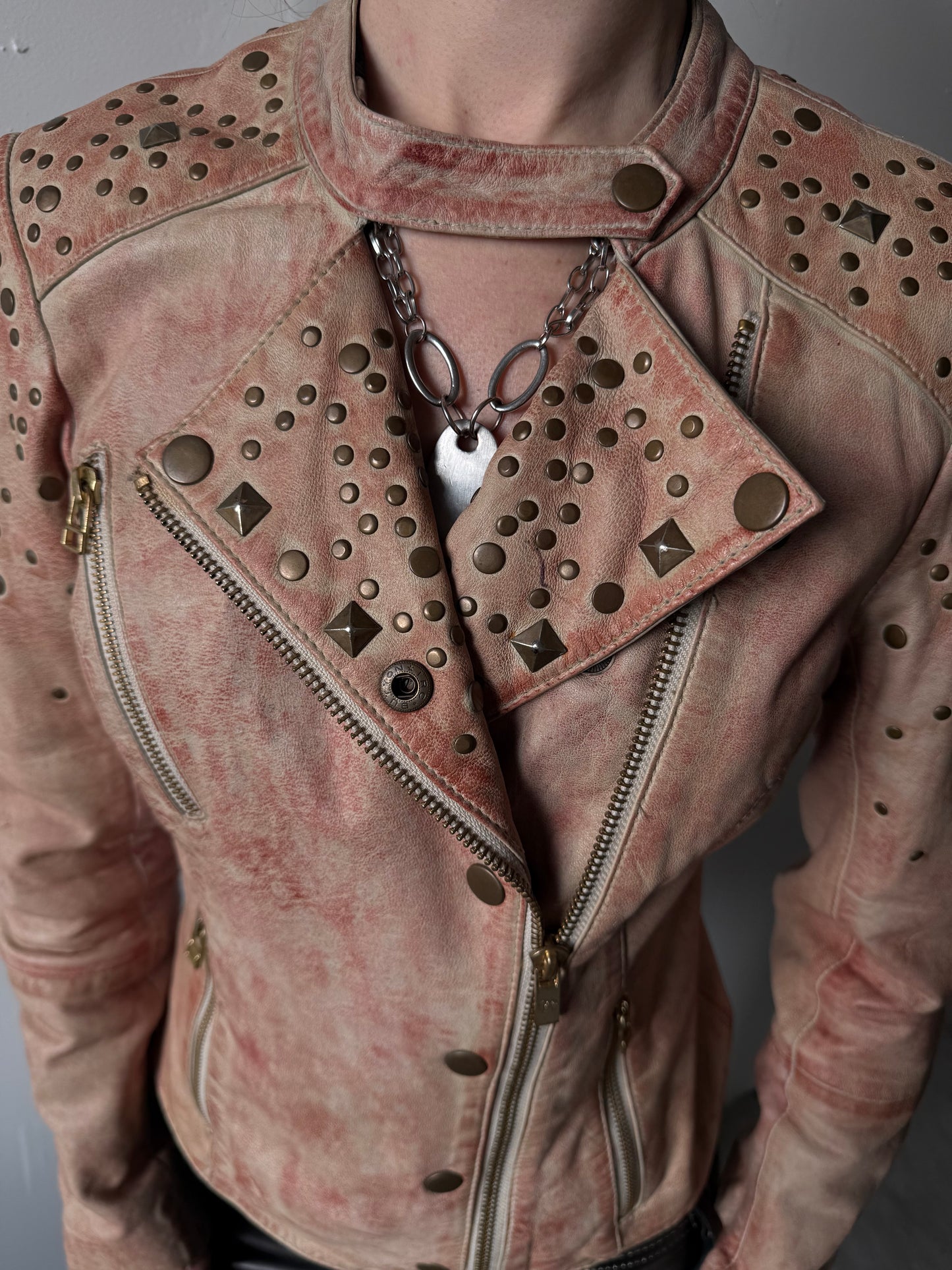 Vintage leather jacket with studs TWINKLING GLOBAL