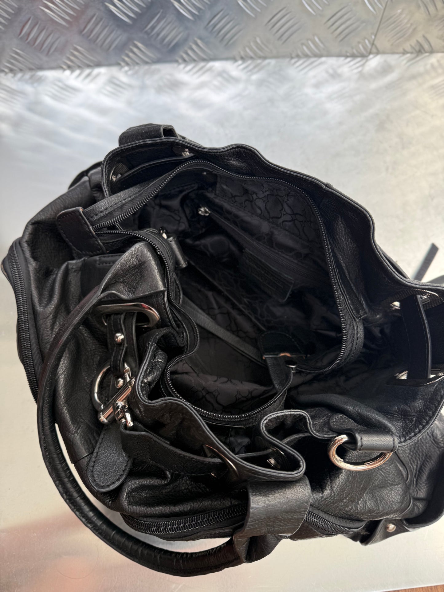 Vintage Black Leather Bag Twinkling Global